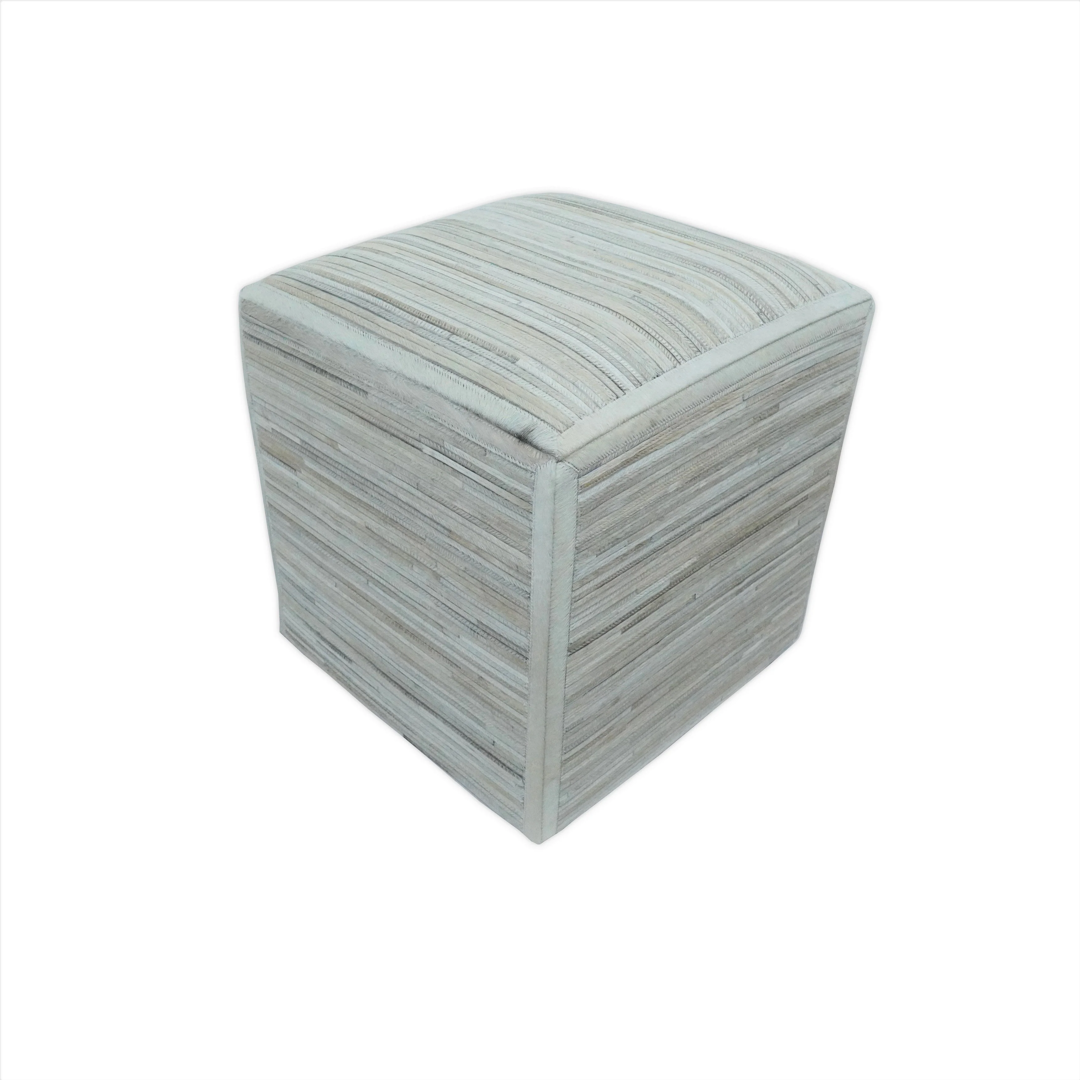 Modern Styling Handmade Leather Pouf - Comfortable Chair or Footrest - Ivory  | TRD278 - Image 3