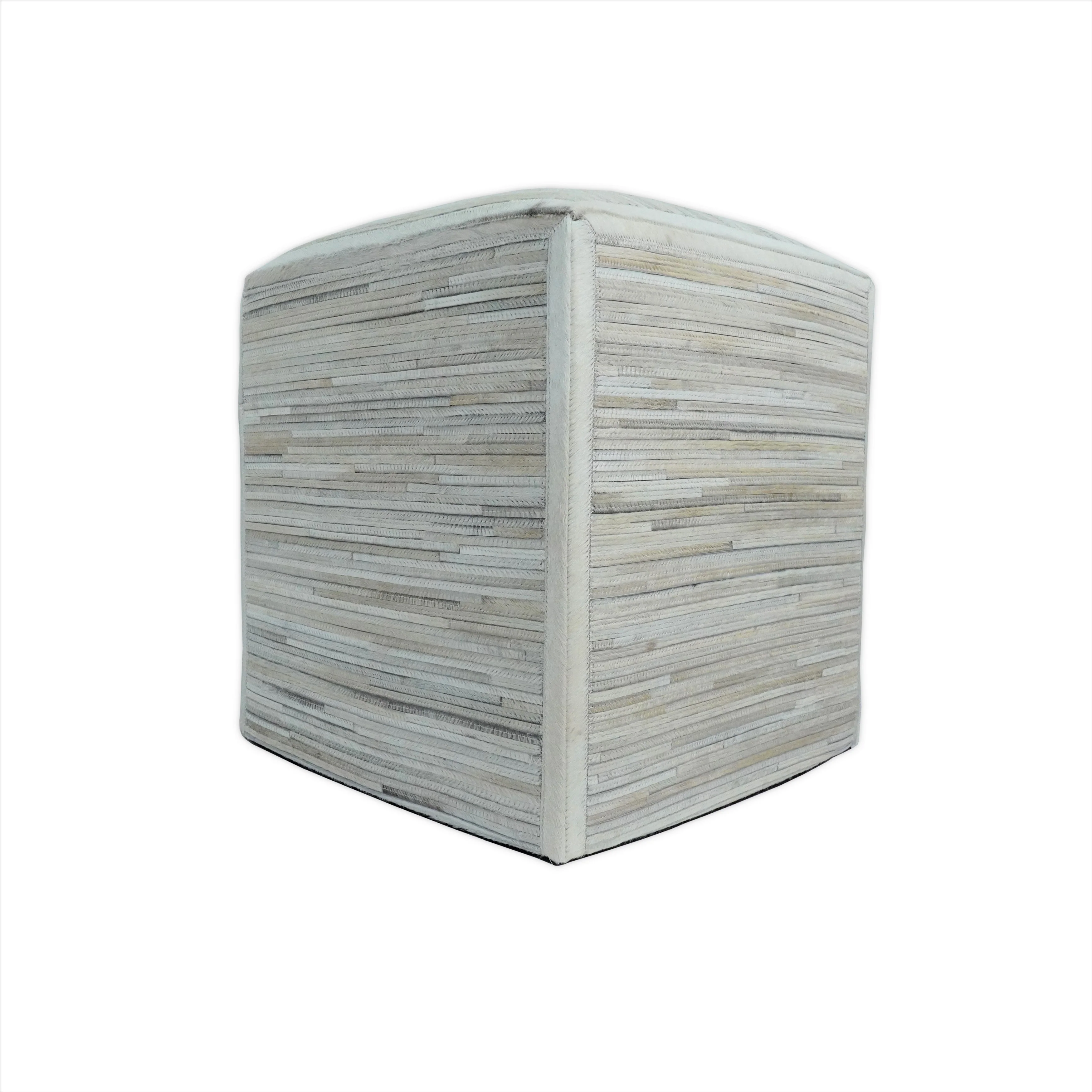 Modern Styling Handmade Leather Pouf - Comfortable Chair or Footrest - Ivory  | TRD278 - Image 5
