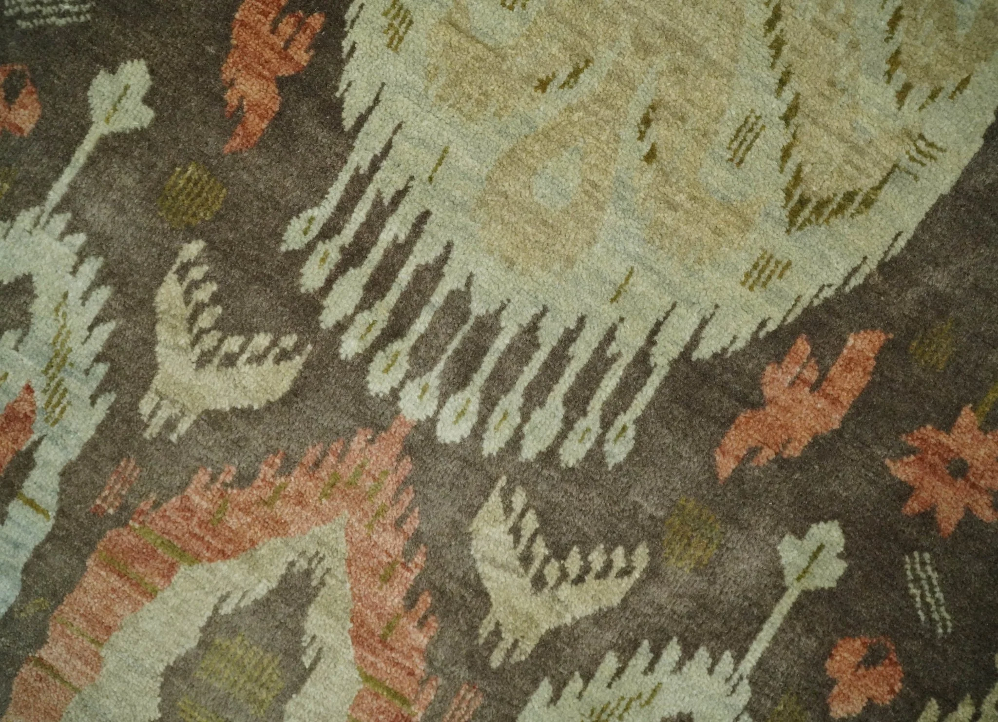 10x10 Round Fine Hand Knotted Green, Rust and Olive Traditional Vintage Persian Style Antique Wool Rug | AGR47 - Image 10