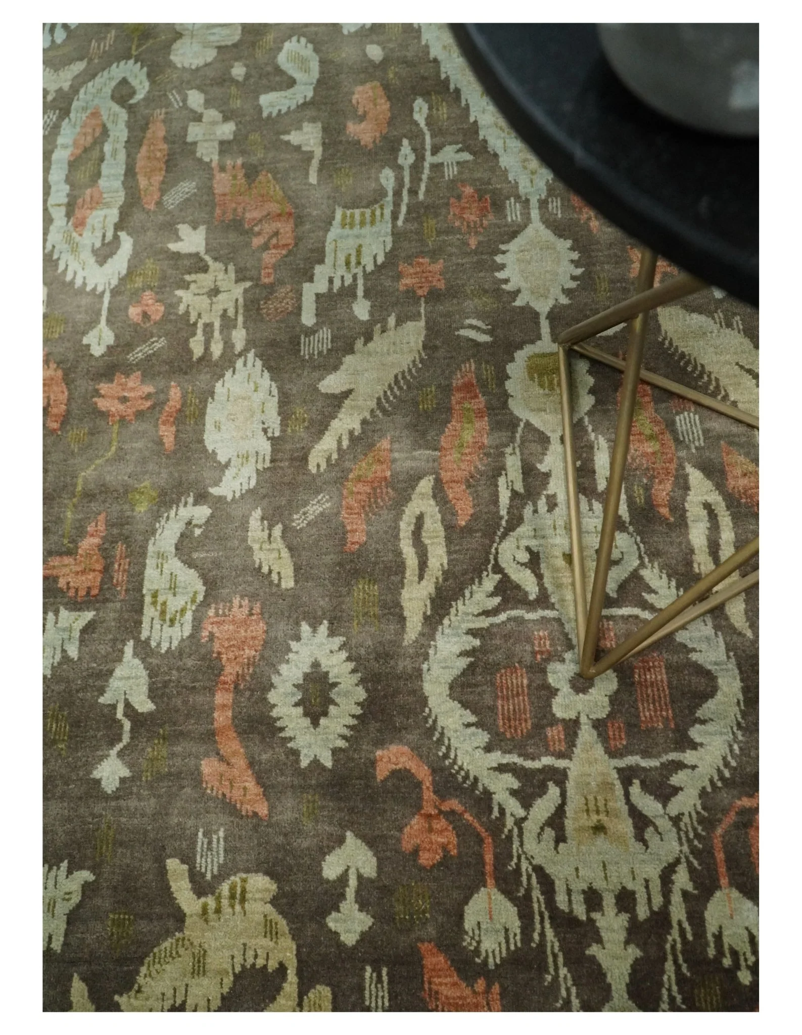 10x10 Round Fine Hand Knotted Green, Rust and Olive Traditional Vintage Persian Style Antique Wool Rug | AGR47 - Image 2