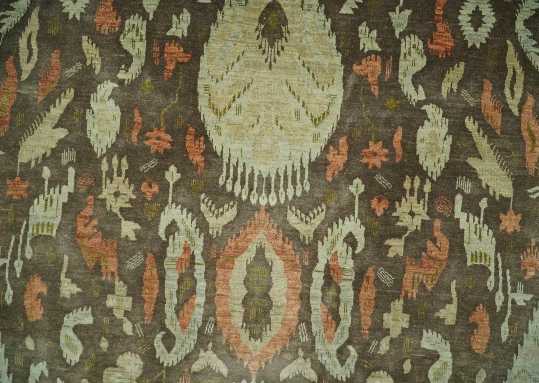 10x10 Round Fine Hand Knotted Green, Rust and Olive Traditional Vintage Persian Style Antique Wool Rug | AGR47 - Image 4
