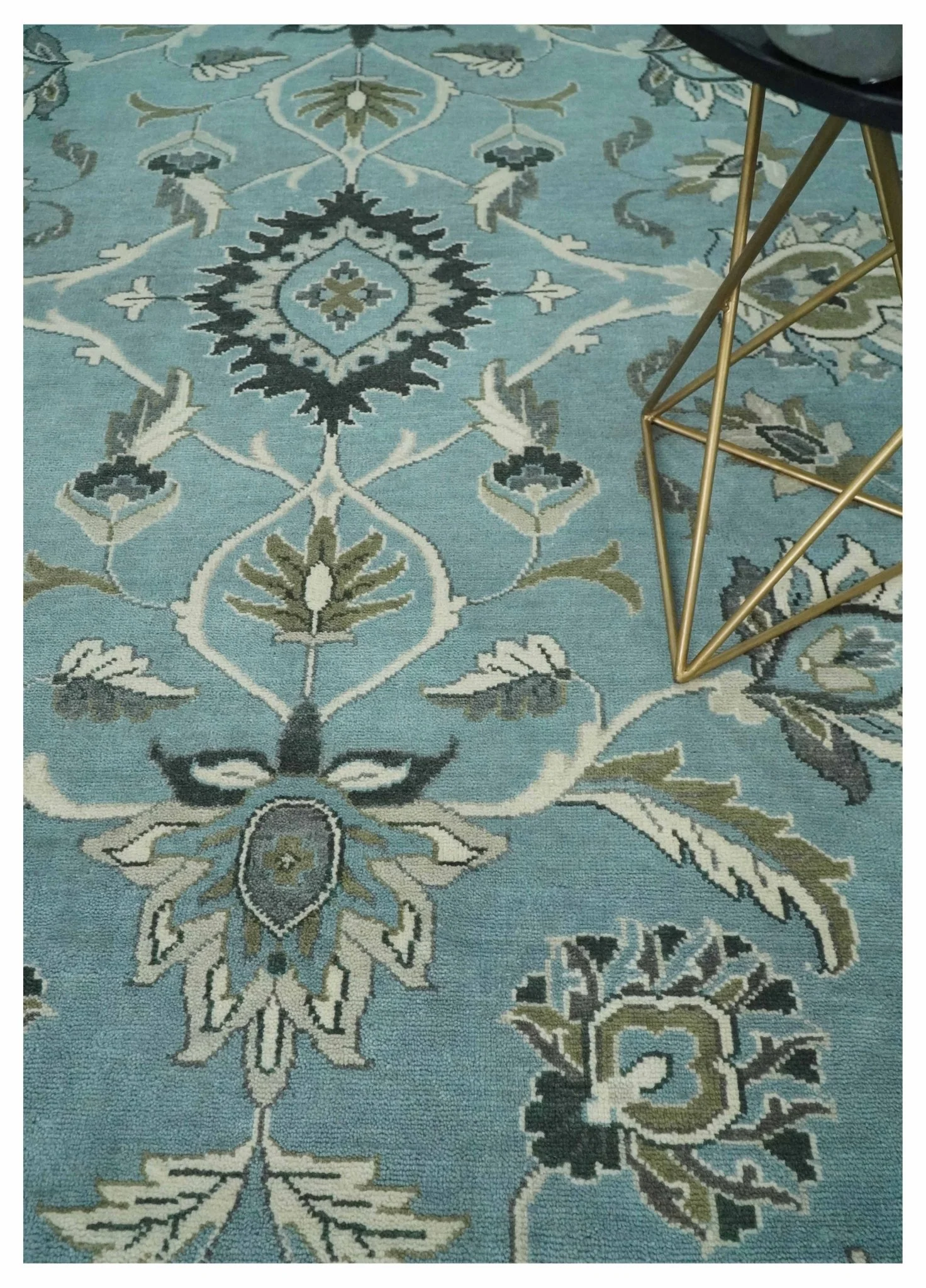 10x14 Antique Hand Knotted Blue and Ivory Traditional Vintage Persian Oushak Wool Rug | TRDCP10141014 - Image 2