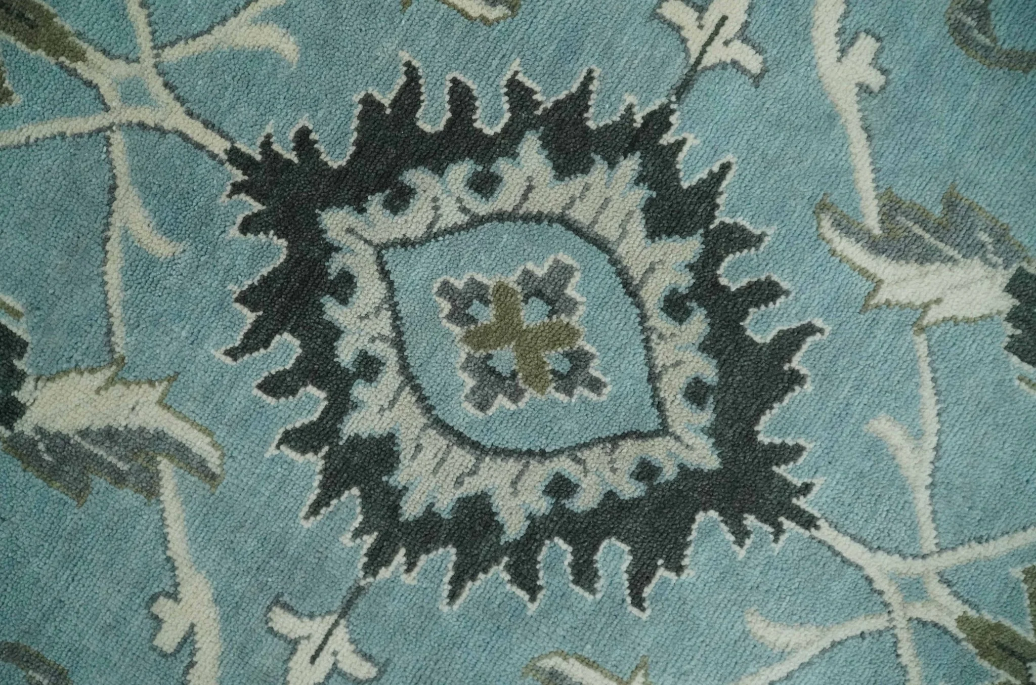 10x14 Antique Hand Knotted Blue and Ivory Traditional Vintage Persian Oushak Wool Rug | TRDCP10141014 - Image 4
