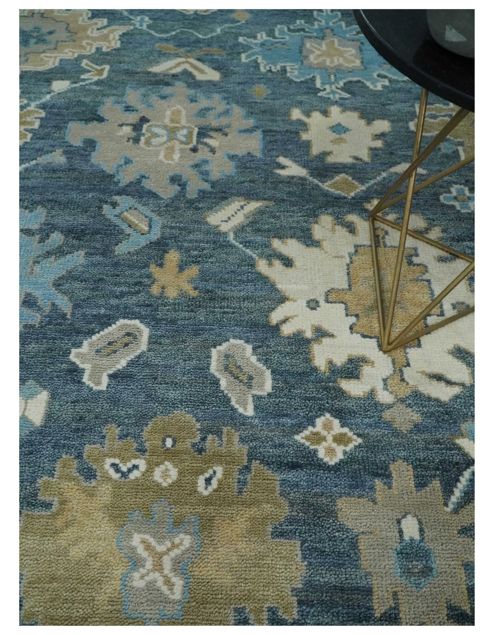 10x14 Antique Style Hand Knotted Blue, Ivory and Beige Traditional Vintage Oushak Wool Rug | TRDCP15721014 - Image 2