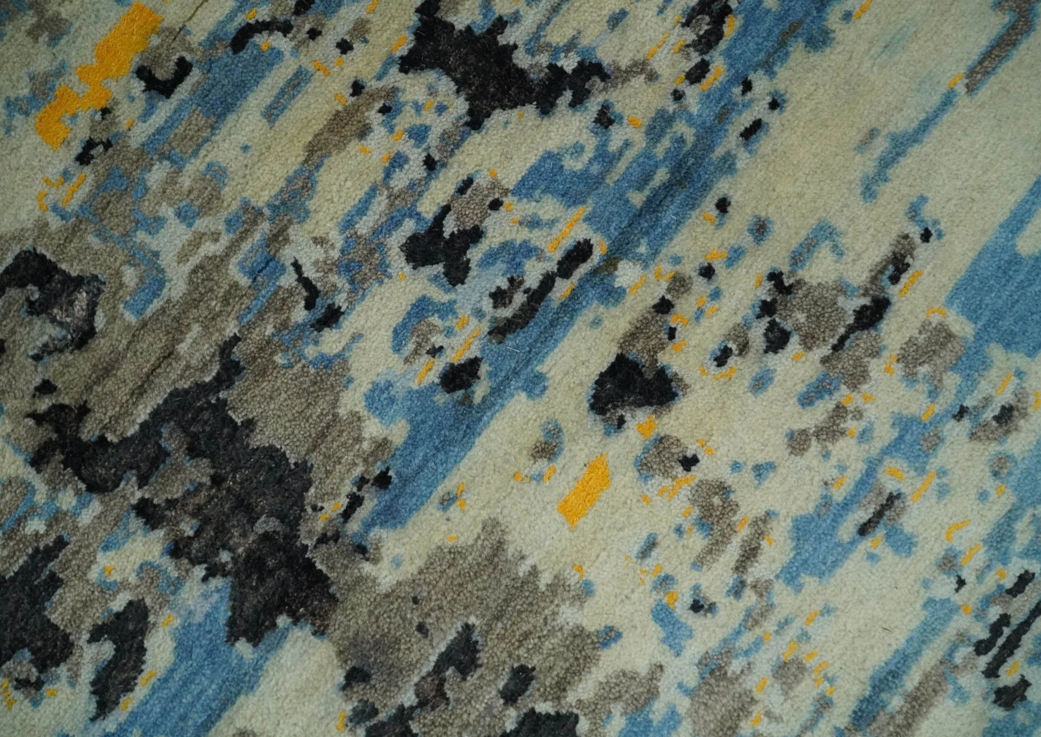 10x14 Fine Hand Knotted Blue and Black Modern Abstract Style Antique Wool and Silk Area Rug | AGR49 - Image 4
