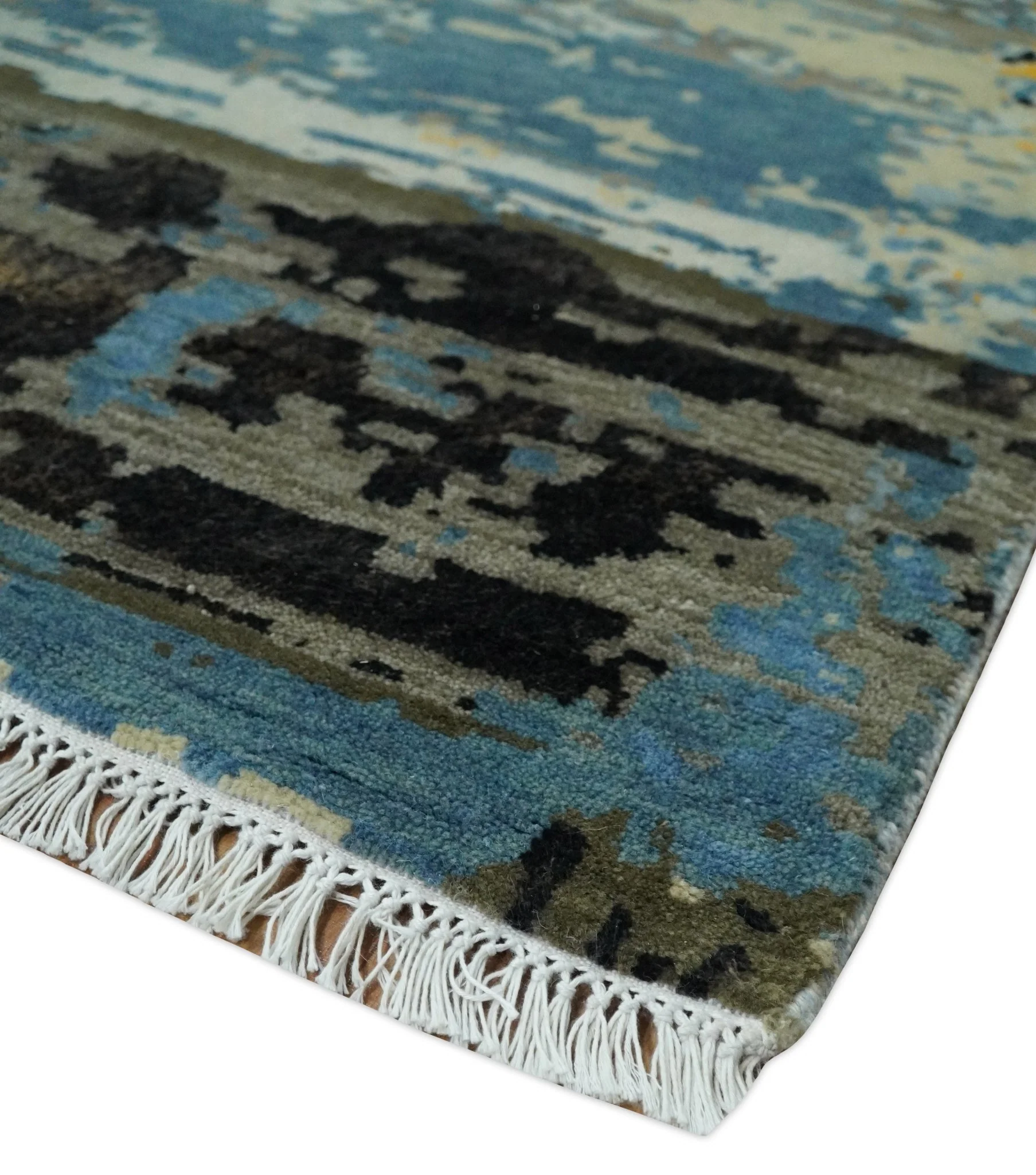 10x14 Fine Hand Knotted Blue and Black Modern Abstract Style Antique Wool and Silk Area Rug | AGR49 - Image 5