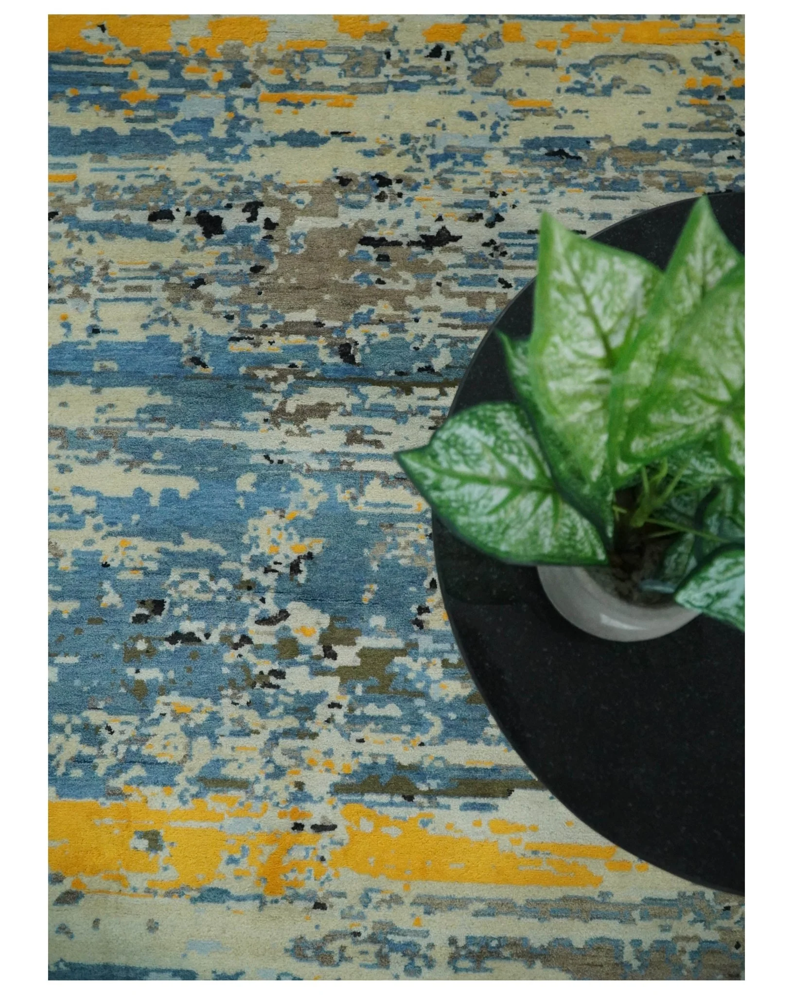 10x14 Fine Hand Knotted Blue and Black Modern Abstract Style Antique Wool and Silk Area Rug | AGR49 - Image 6