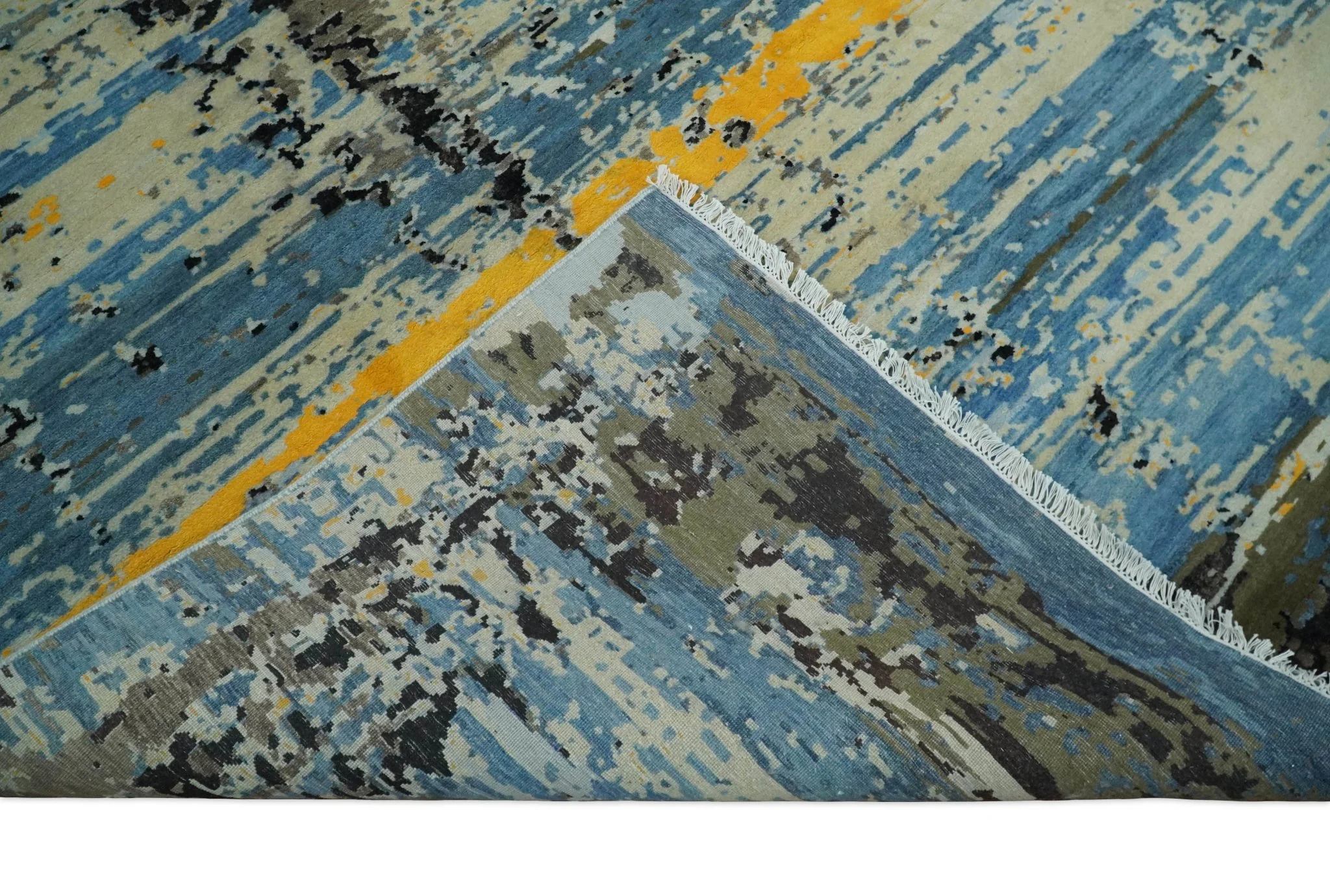 10x14 Fine Hand Knotted Blue and Black Modern Abstract Style Antique Wool and Silk Area Rug | AGR49 - Image 7