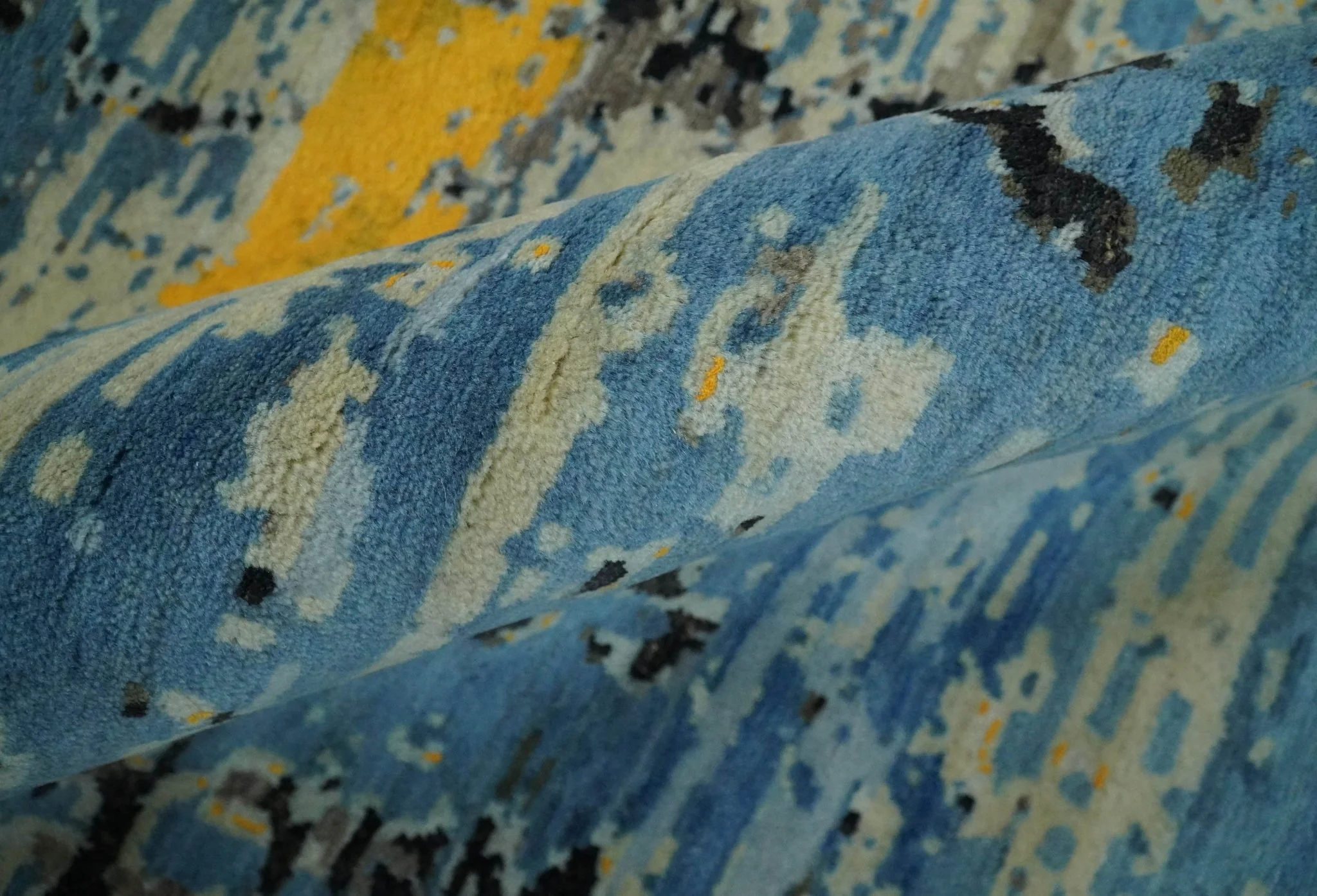 10x14 Fine Hand Knotted Blue and Black Modern Abstract Style Antique Wool and Silk Area Rug | AGR49 - Image 8