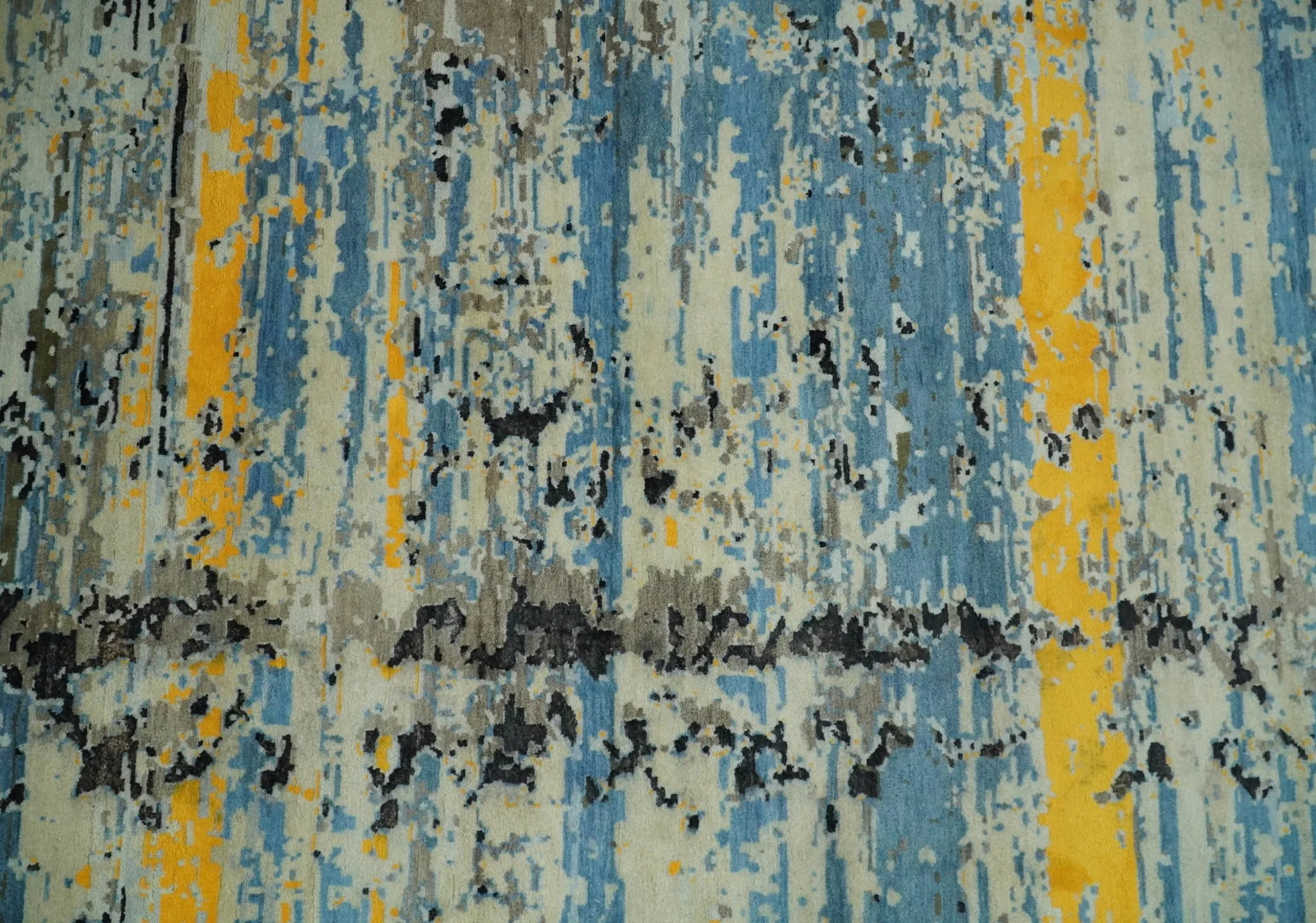 10x14 Fine Hand Knotted Blue and Black Modern Abstract Style Antique Wool and Silk Area Rug | AGR49 - Image 9