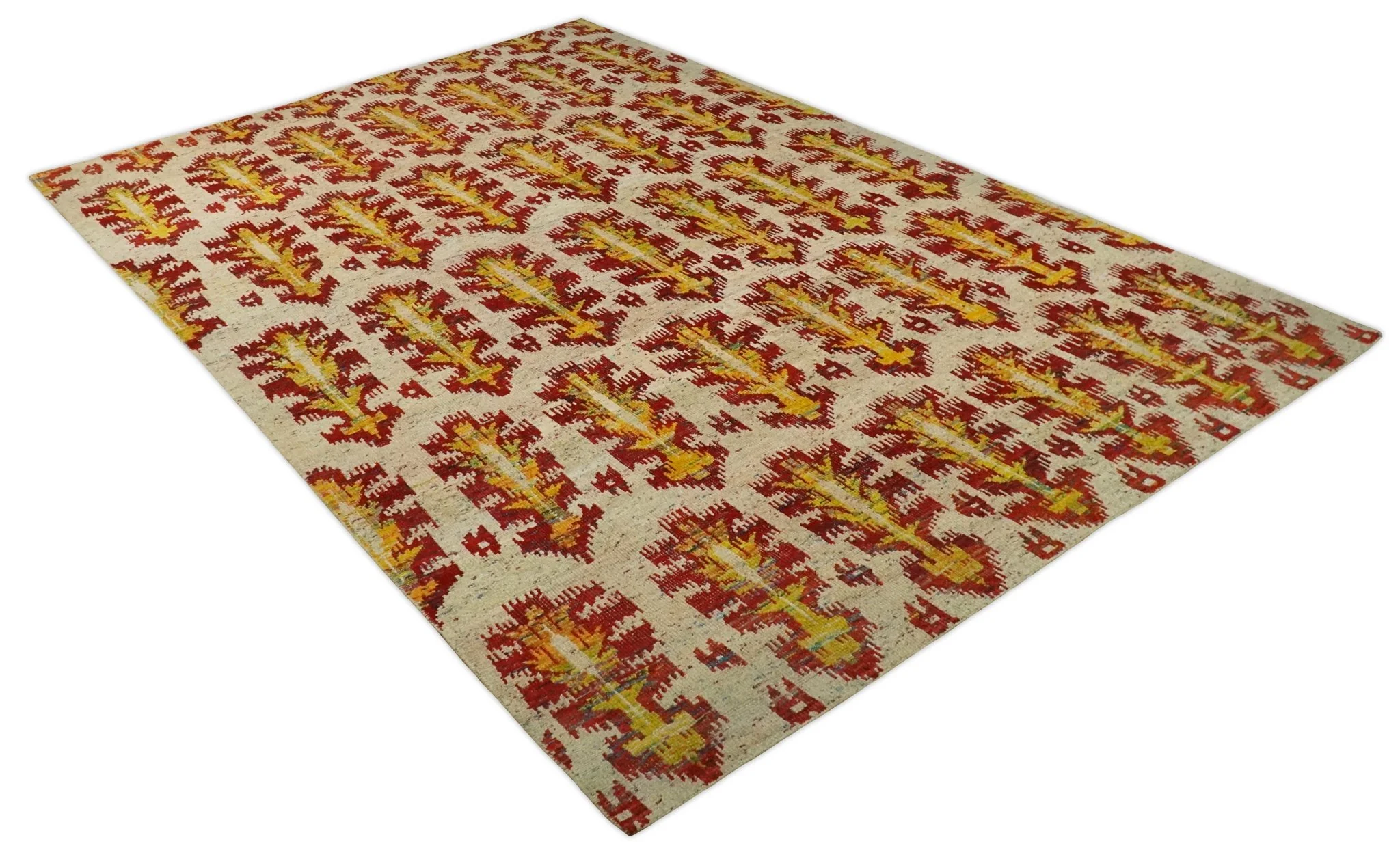 8x10 and 10x14 Hand Knotted Beige, Rust and Gold Modern Contemporary Southwestern Tribal Trellis Recycled Silk Area Rug | OP24 - Image 10