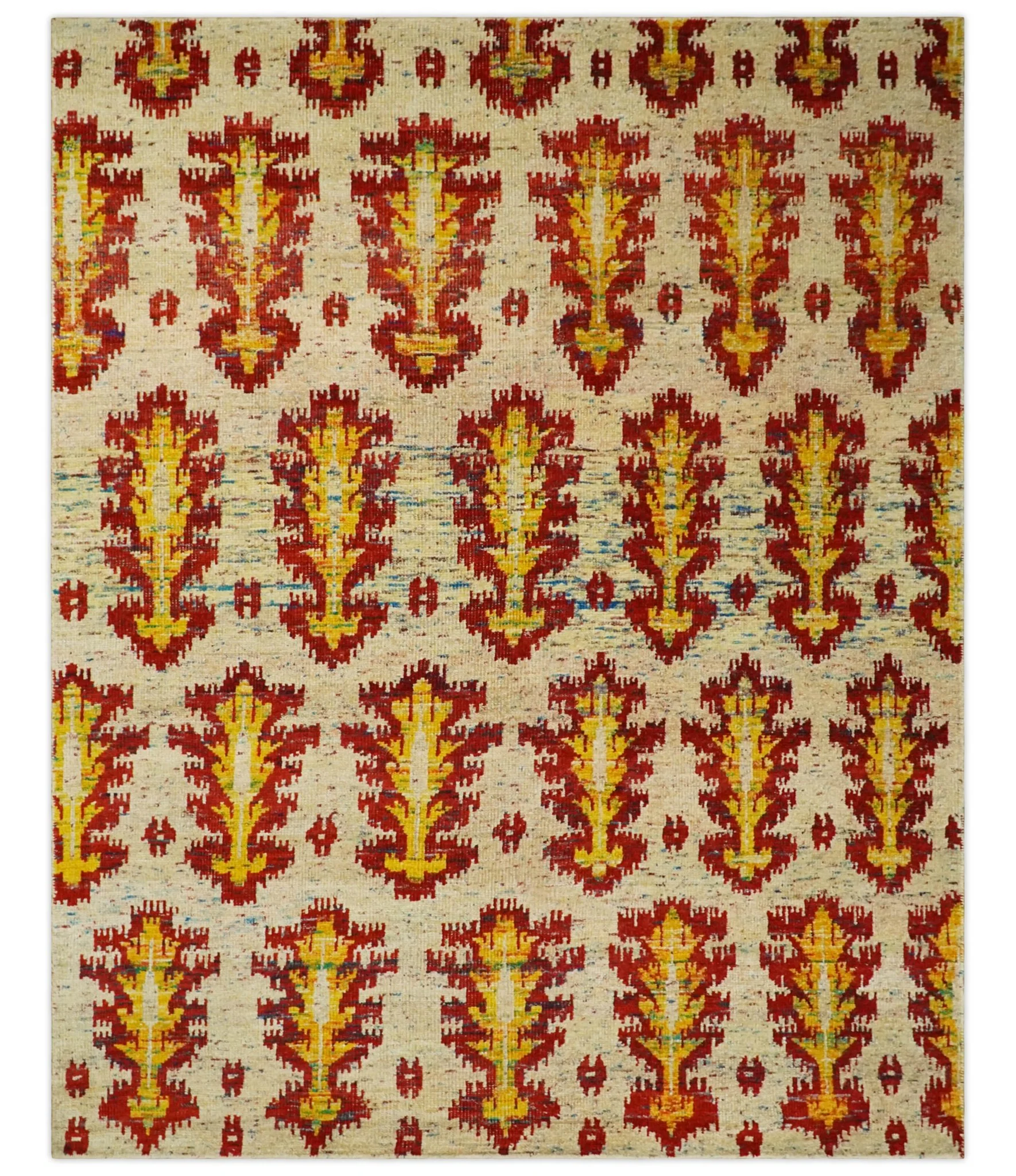 8x10 and 10x14 Hand Knotted Beige, Rust and Gold Modern Contemporary Southwestern Tribal Trellis Recycled Silk Area Rug | OP24 - Image 13