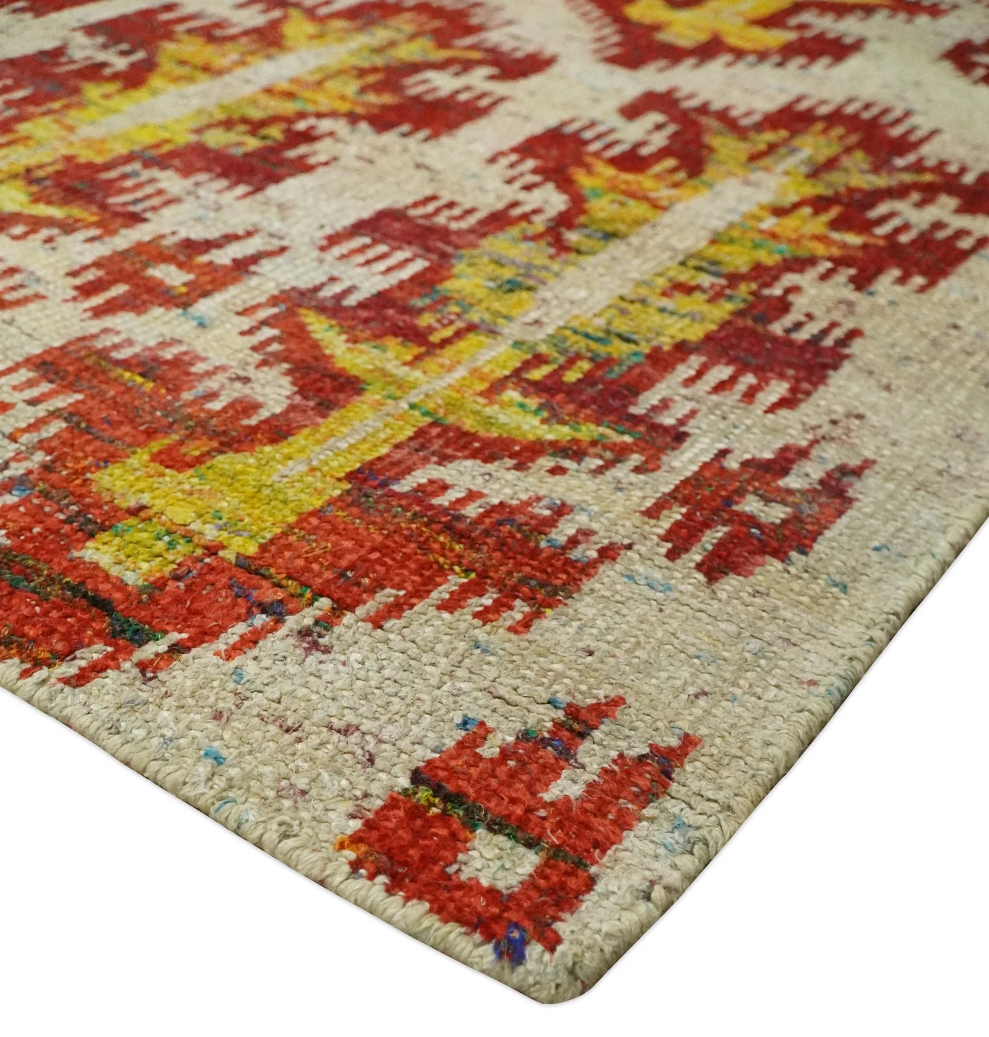 8x10 and 10x14 Hand Knotted Beige, Rust and Gold Modern Contemporary Southwestern Tribal Trellis Recycled Silk Area Rug | OP24 - Image 5