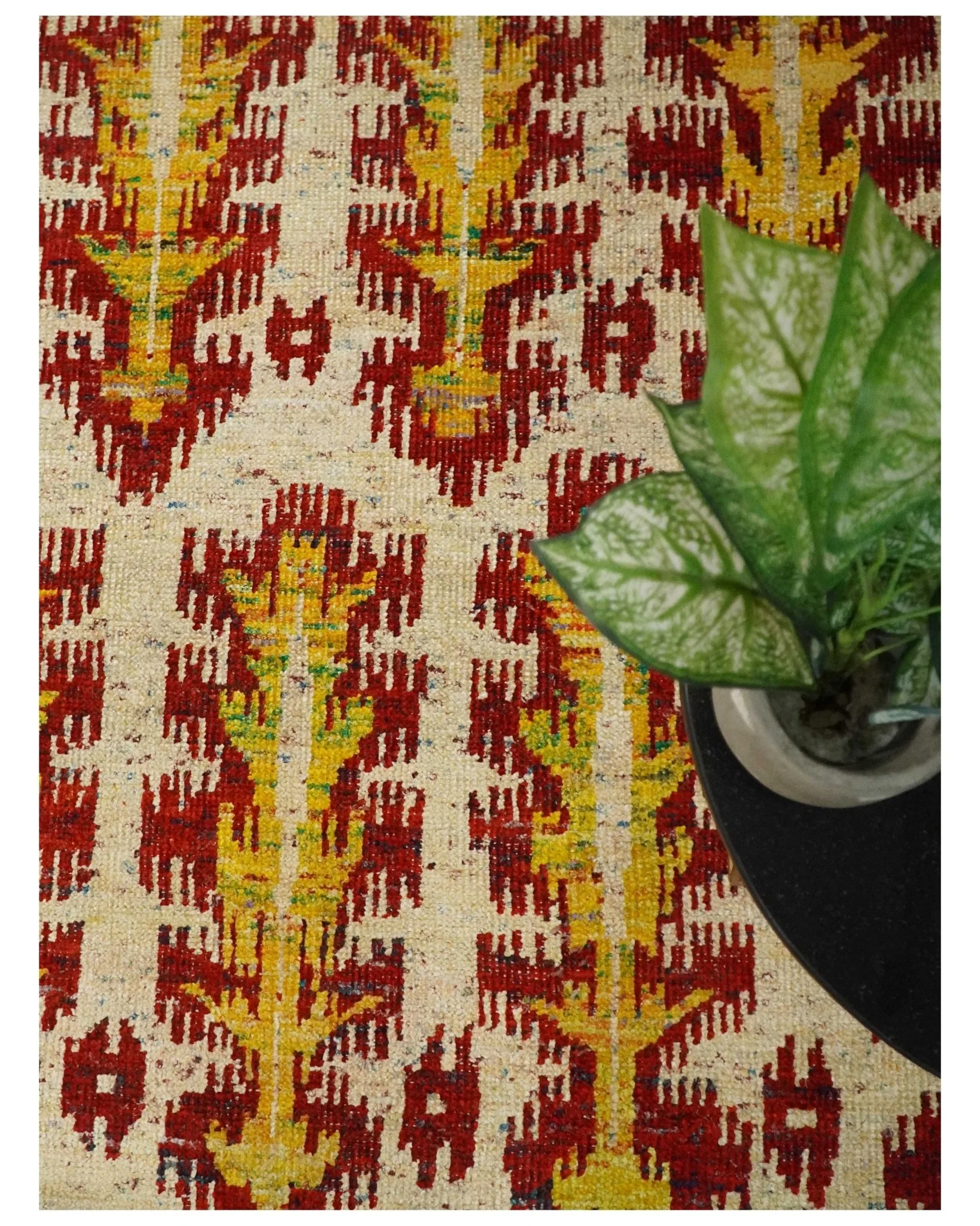 8x10 and 10x14 Hand Knotted Beige, Rust and Gold Modern Contemporary Southwestern Tribal Trellis Recycled Silk Area Rug | OP24 - Image 6
