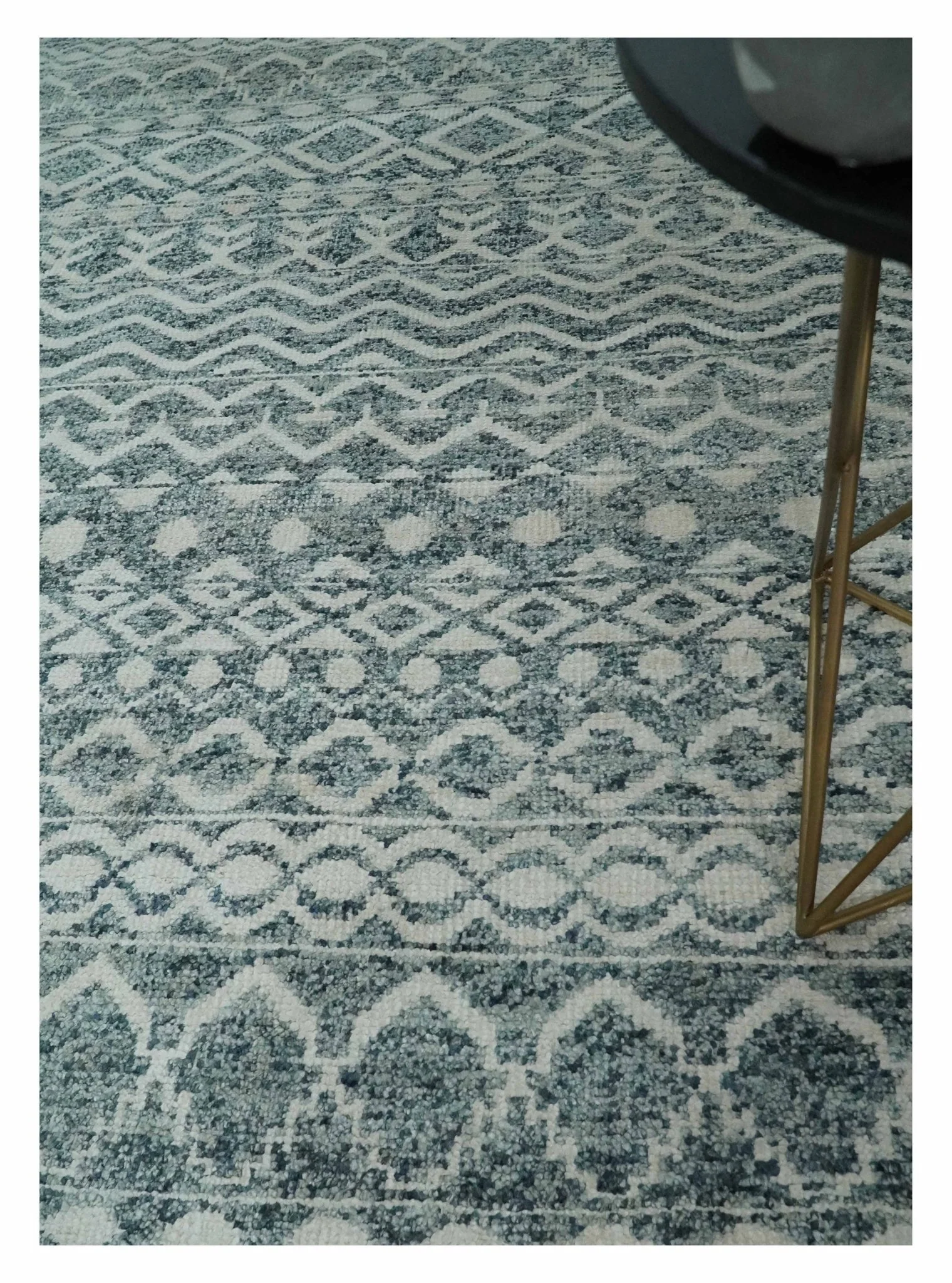 9x13 Hand Knotted Ivory and Teal Blue Modern Contemporary Southwestern Tribal Trellis Recycled Silk Area Rug | OP51 - Image 2
