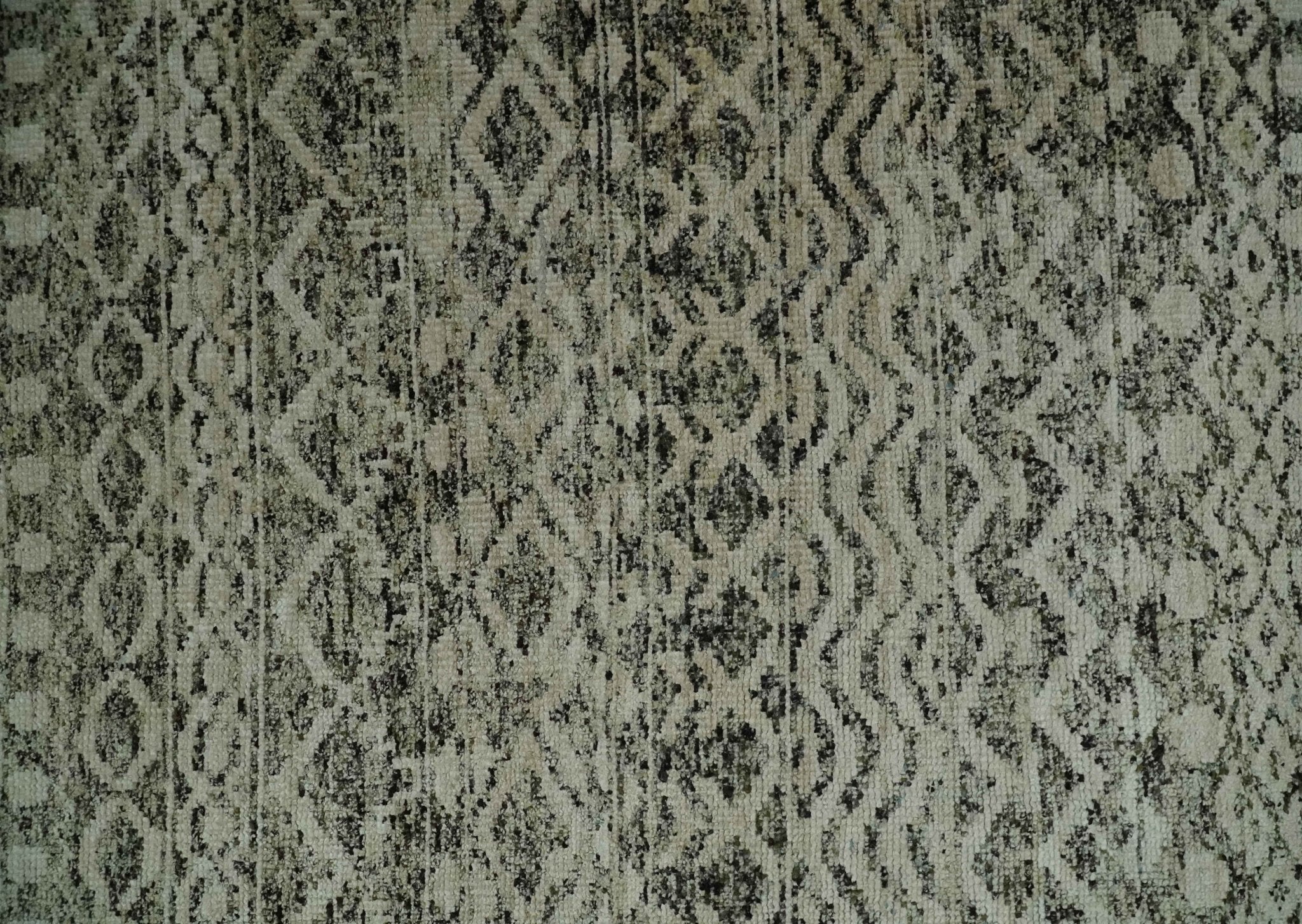 10x14 Hand Knotted Ivory, Black and Olive Modern Contemporary Southwestern Tribal Trellis Recycled Silk Area Rug | OP50 - Image 10