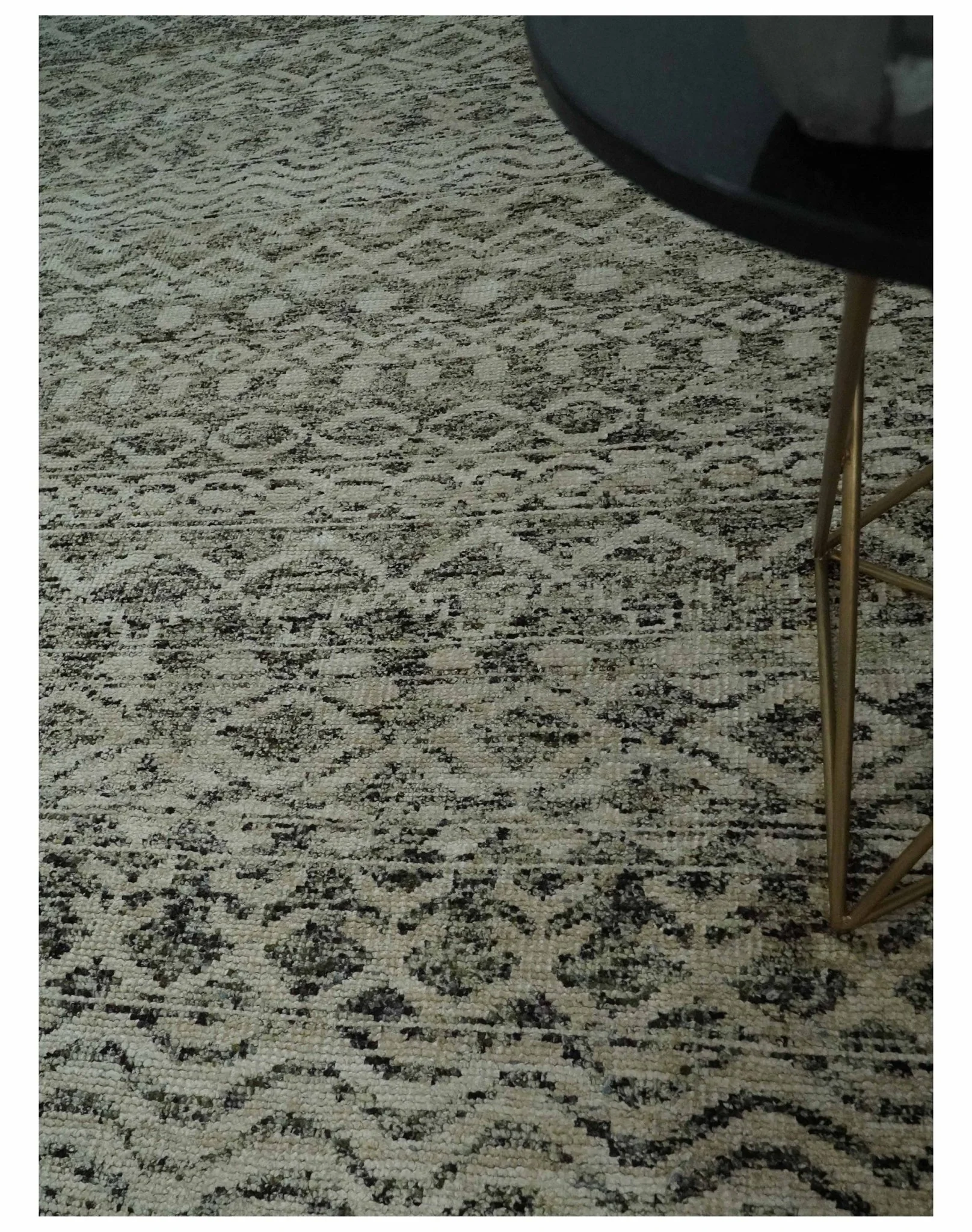 10x14 Hand Knotted Ivory, Black and Olive Modern Contemporary Southwestern Tribal Trellis Recycled Silk Area Rug | OP50 - Image 2