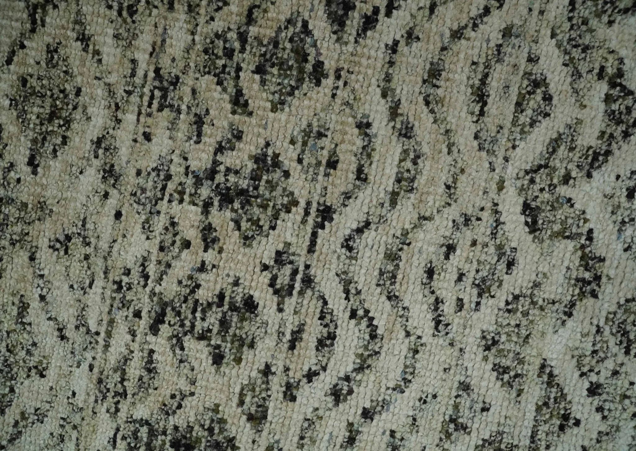 10x14 Hand Knotted Ivory, Black and Olive Modern Contemporary Southwestern Tribal Trellis Recycled Silk Area Rug | OP50 - Image 4