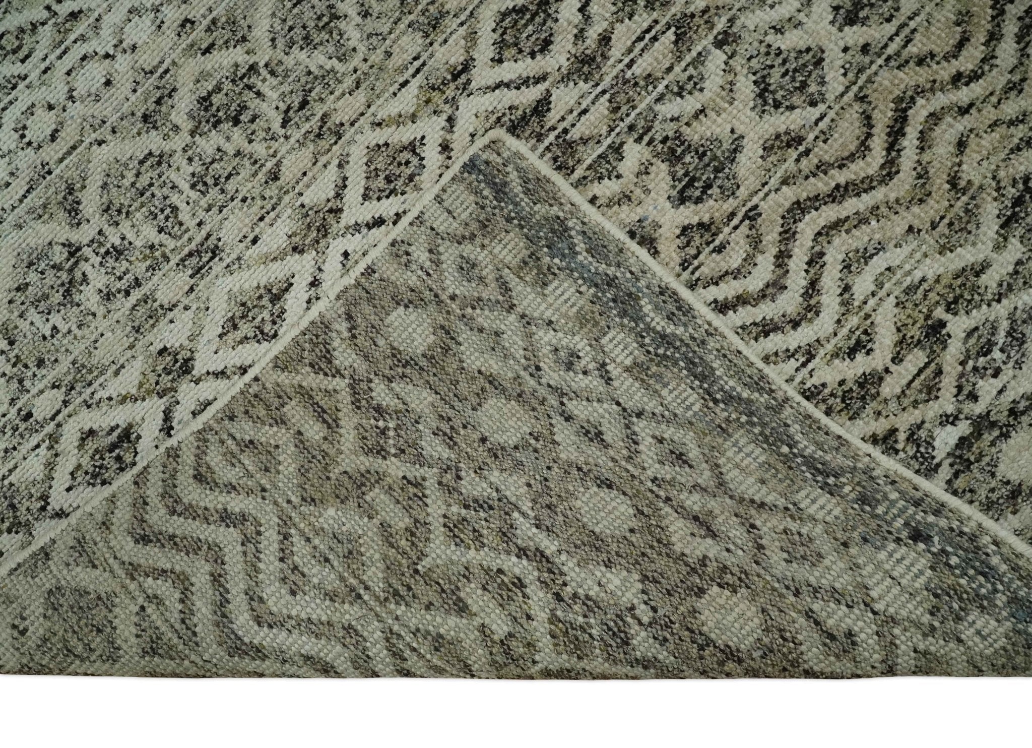 10x14 Hand Knotted Ivory, Black and Olive Modern Contemporary Southwestern Tribal Trellis Recycled Silk Area Rug | OP50 - Image 6