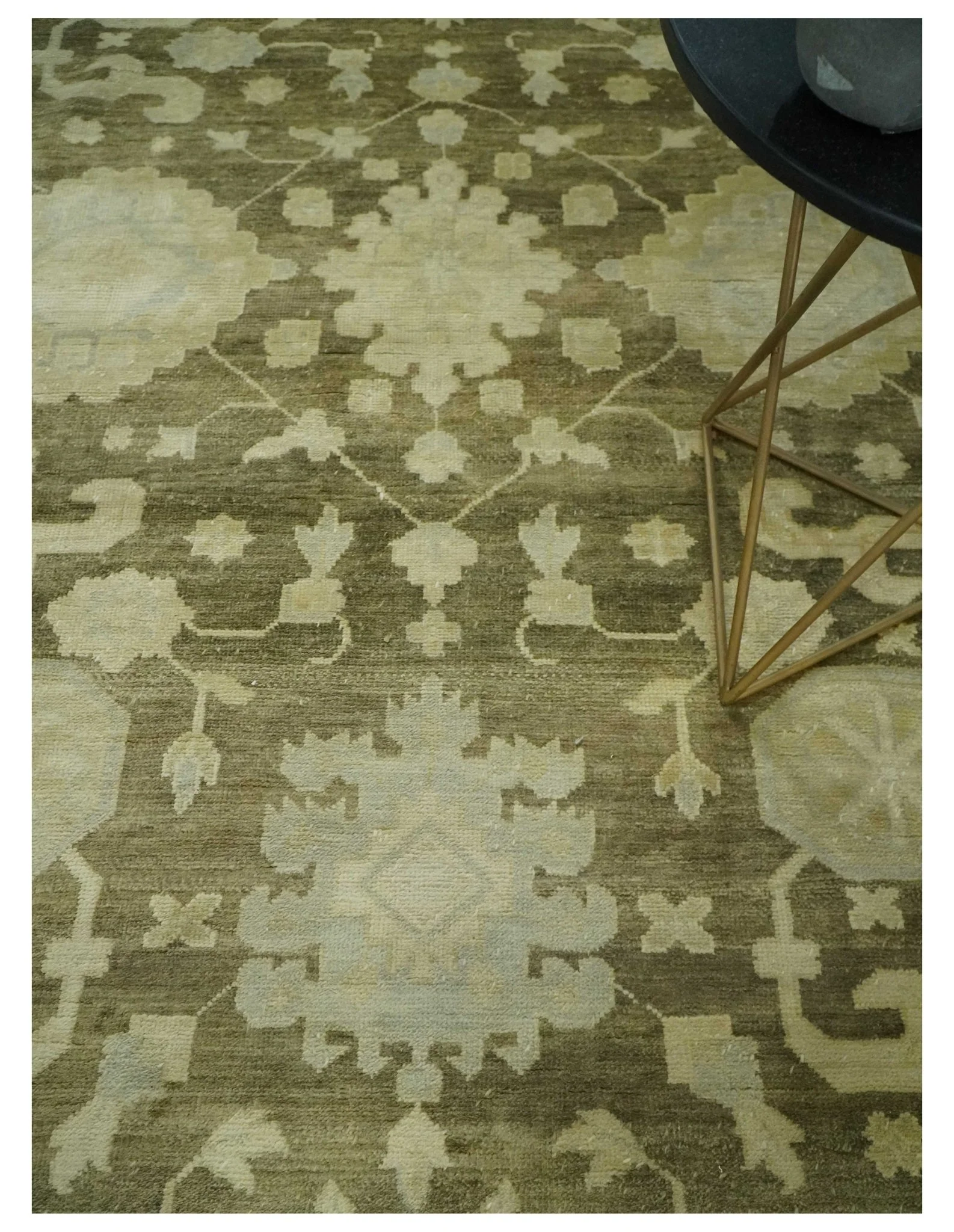 Antique Style 10x14 Hand Knotted Brown and Beige Traditional Oushak Wool Rug, Large Rug | N3751014 - Image 2