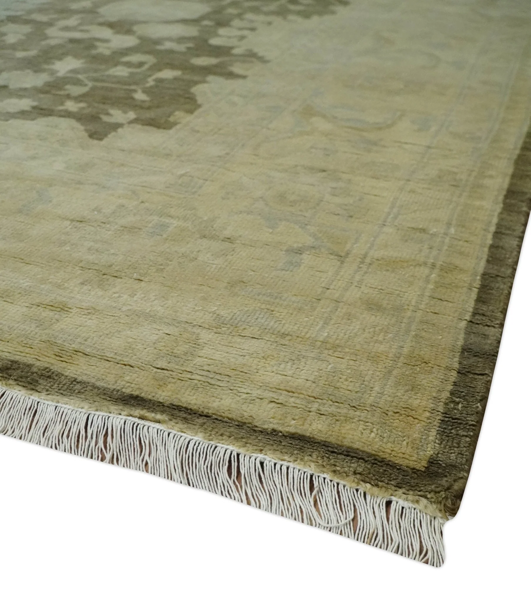 Antique Style 10x14 Hand Knotted Brown and Beige Traditional Oushak Wool Rug, Large Rug | N3751014 - Image 5
