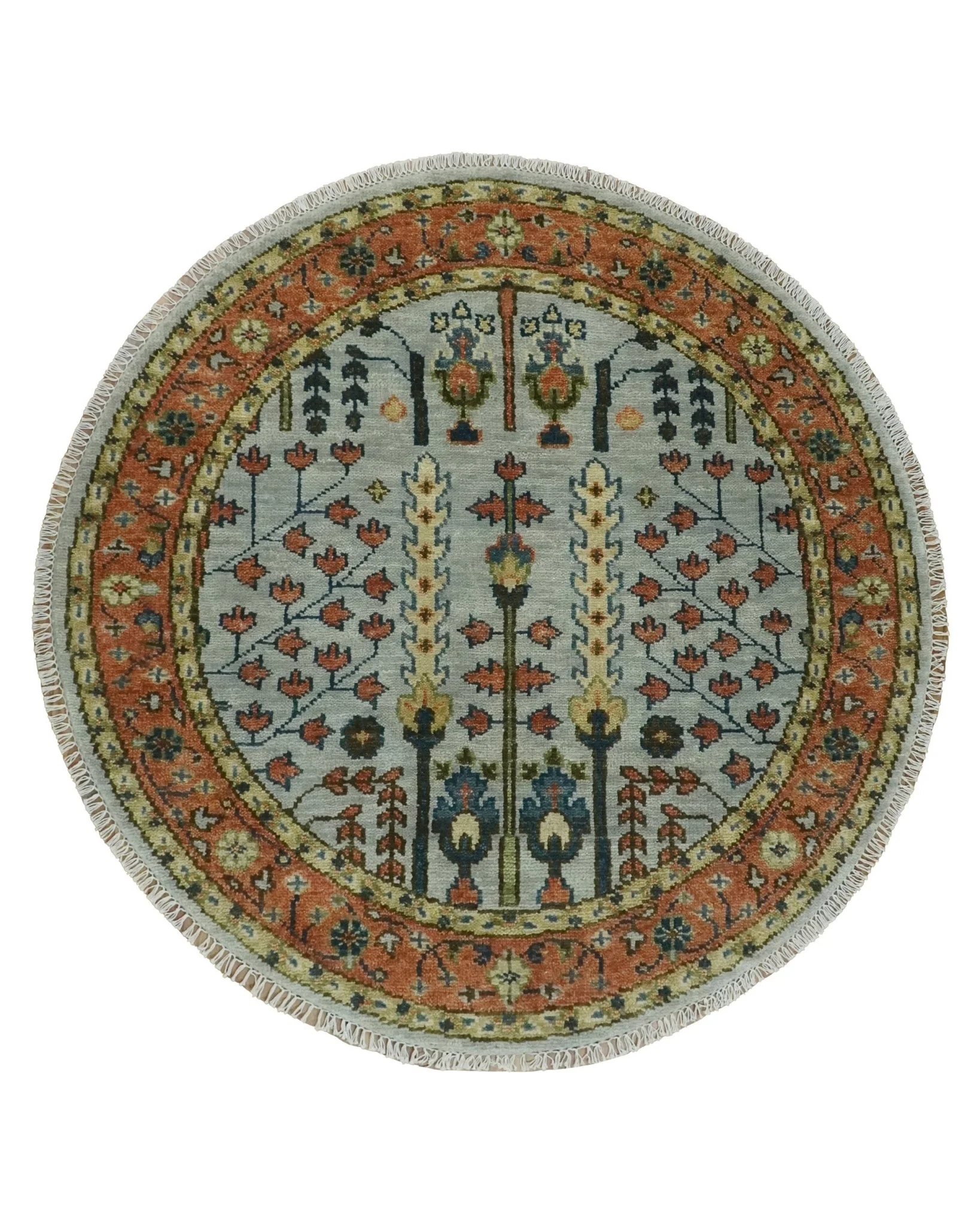 Hand Knotted Rust and Blue Traditional Turkish Vintage Multi Size Wool Rug - Image 10