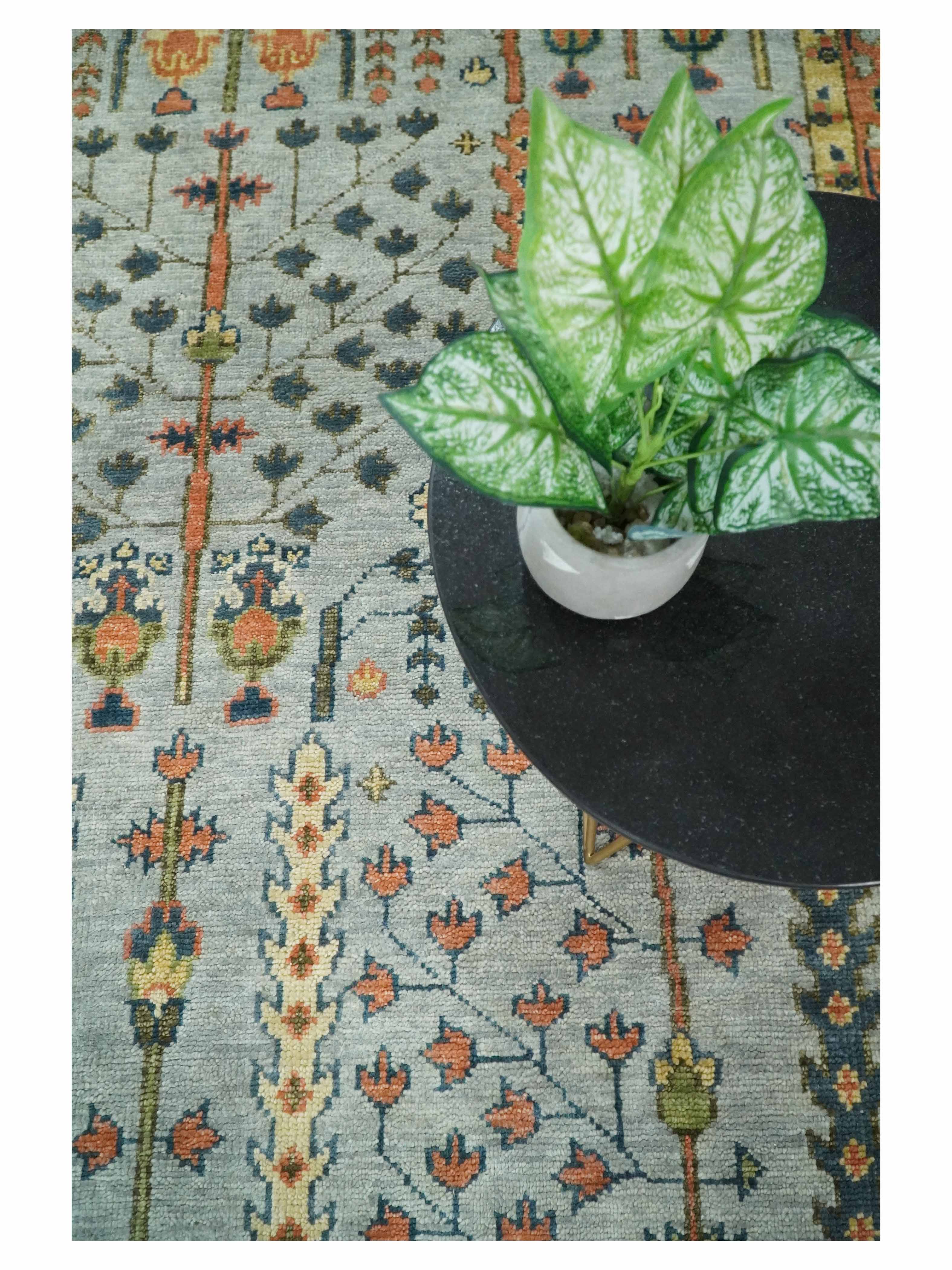Hand Knotted Rust and Blue Traditional Turkish Vintage Multi Size Wool Rug - Image 12