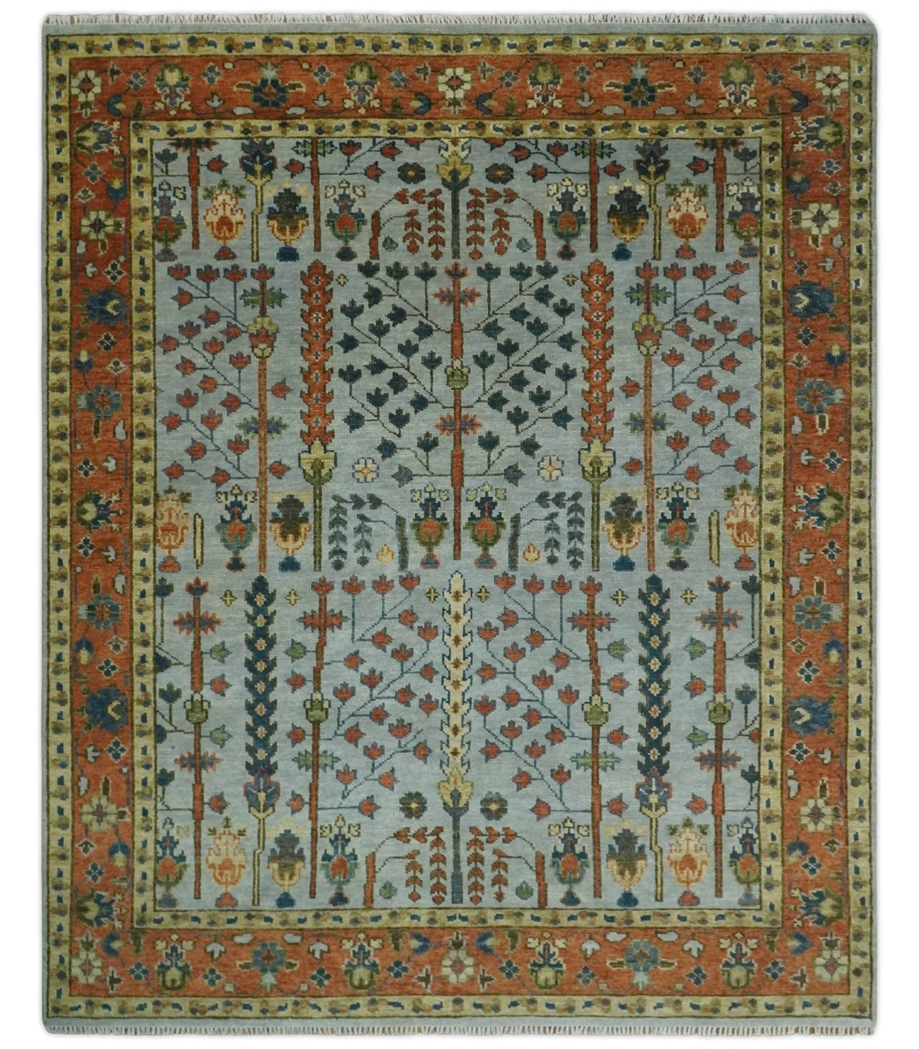 Hand Knotted Rust and Blue Traditional Turkish Vintage Multi Size Wool Rug - Image 13