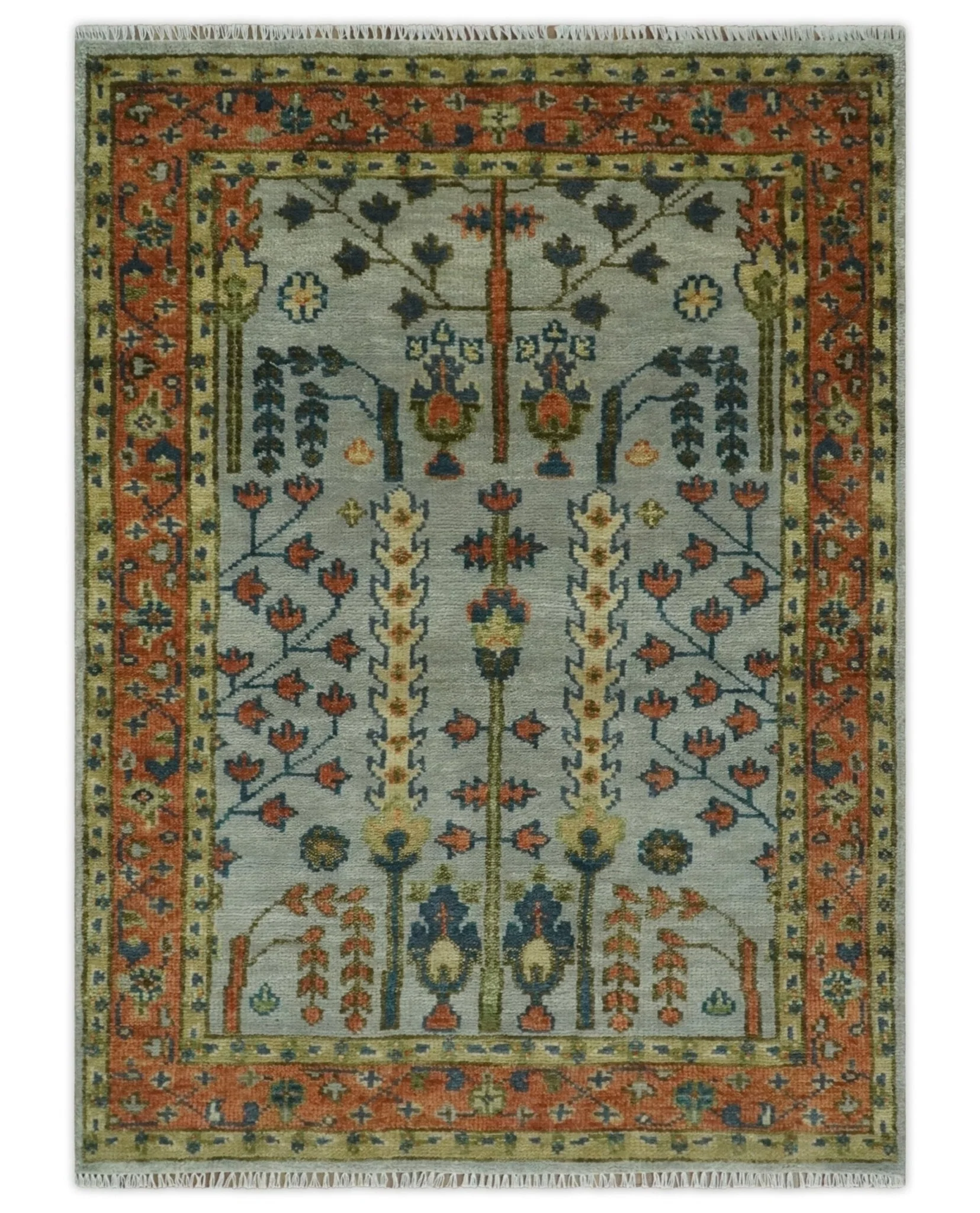 Hand Knotted Rust and Blue Traditional Turkish Vintage Multi Size Wool Rug - Image 14