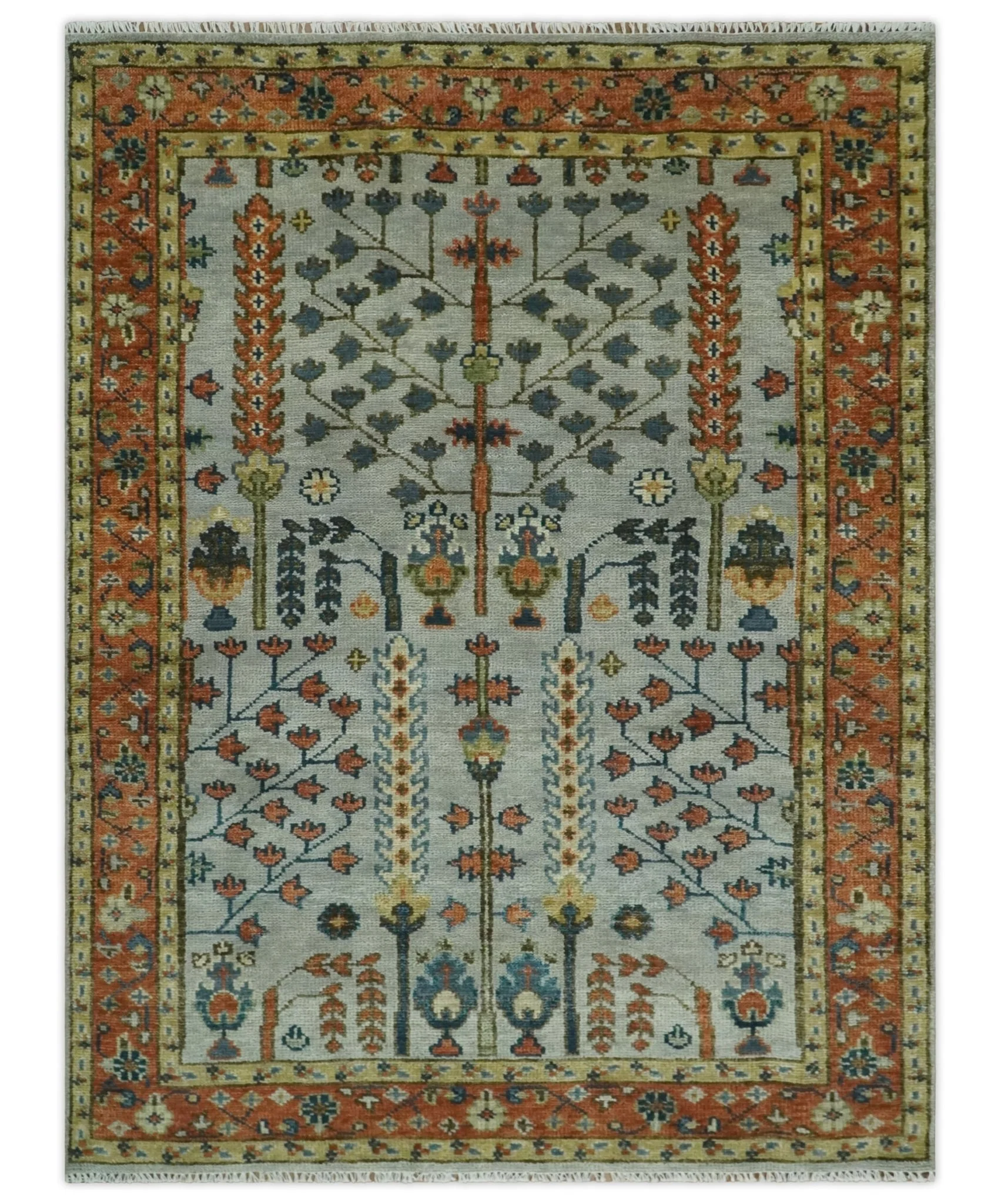 Hand Knotted Rust and Blue Traditional Turkish Vintage Multi Size Wool Rug - Image 15