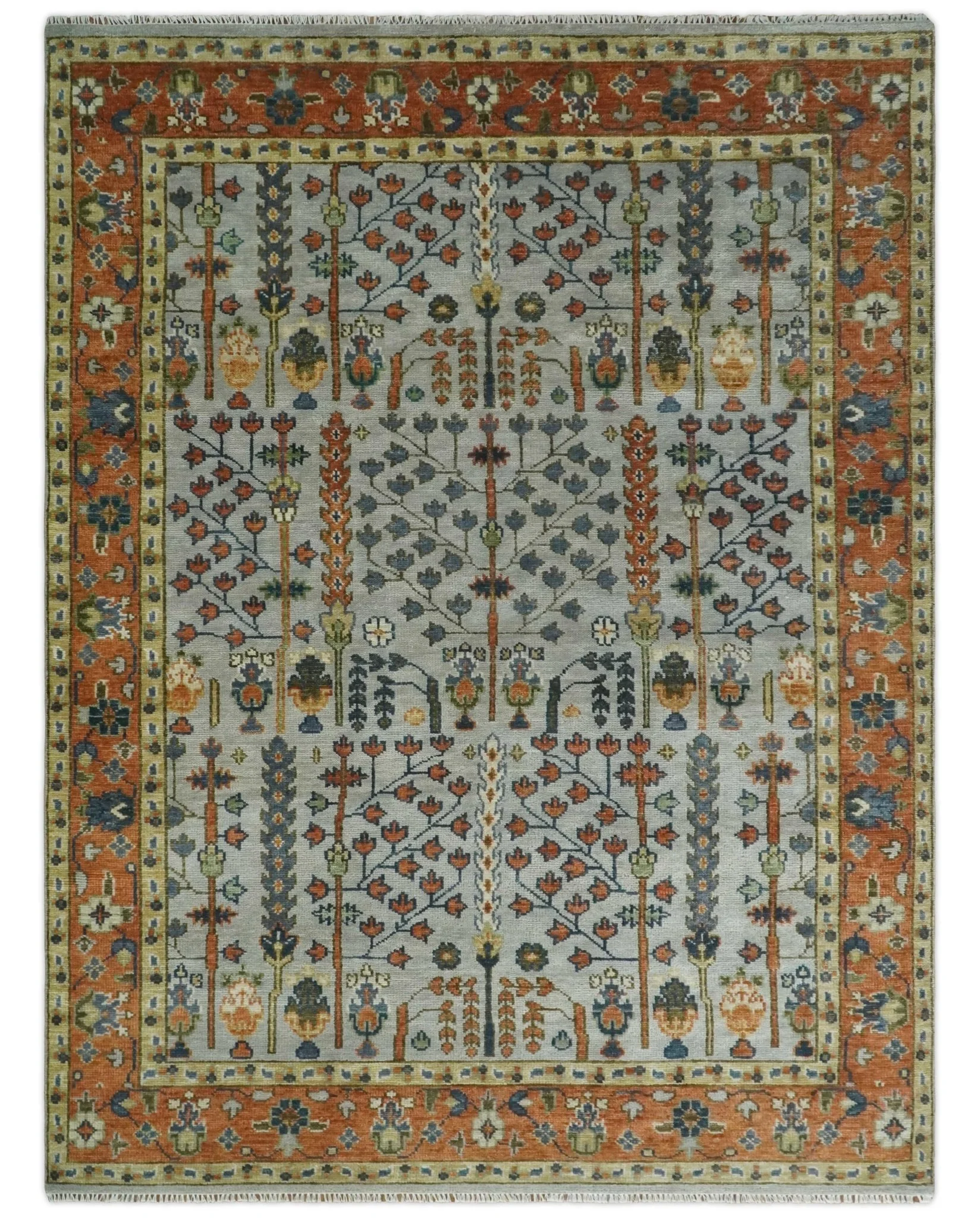 Hand Knotted Rust and Blue Traditional Turkish Vintage Multi Size Wool Rug - Image 16