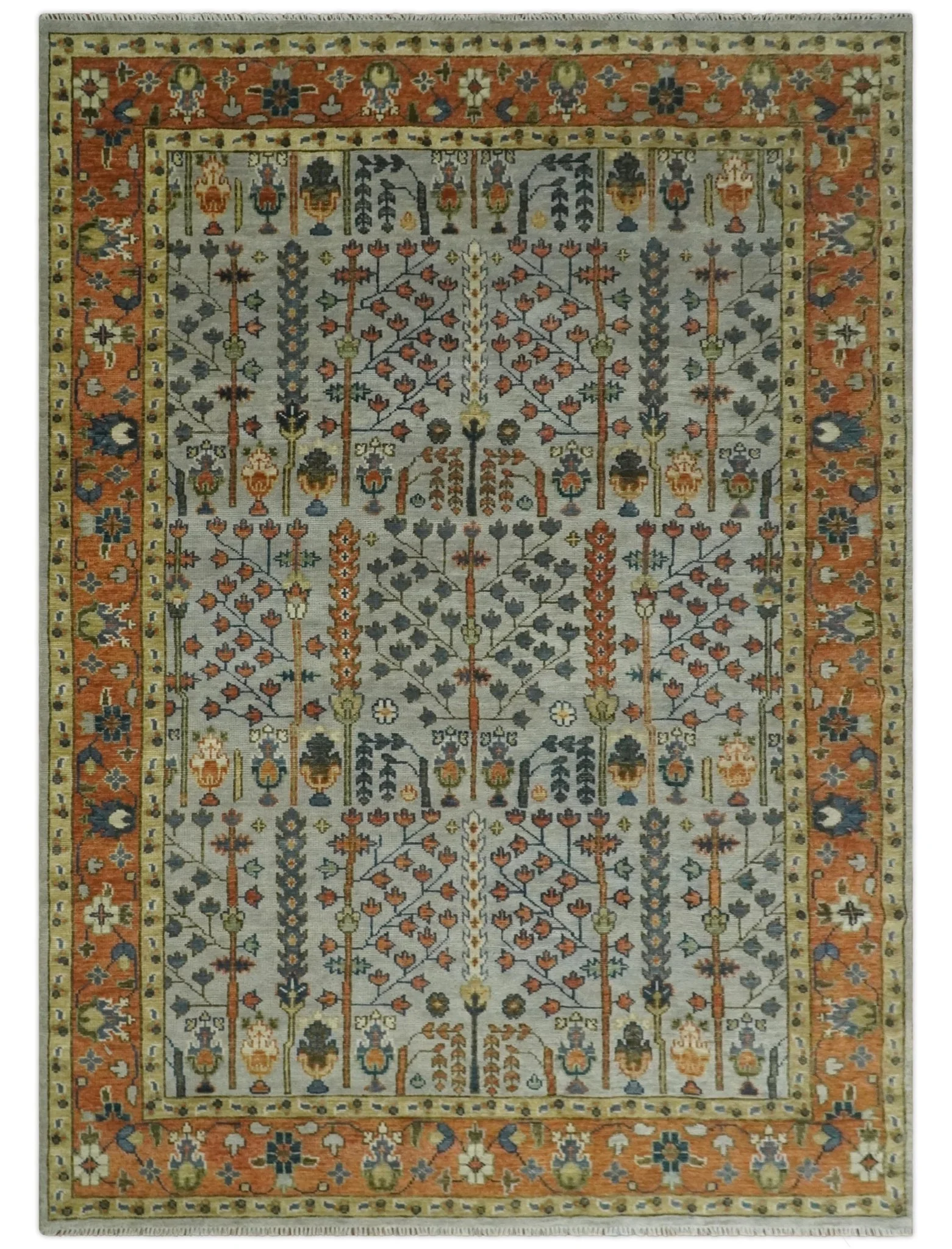 Hand Knotted Rust and Blue Traditional Turkish Vintage Multi Size Wool Rug - Image 17
