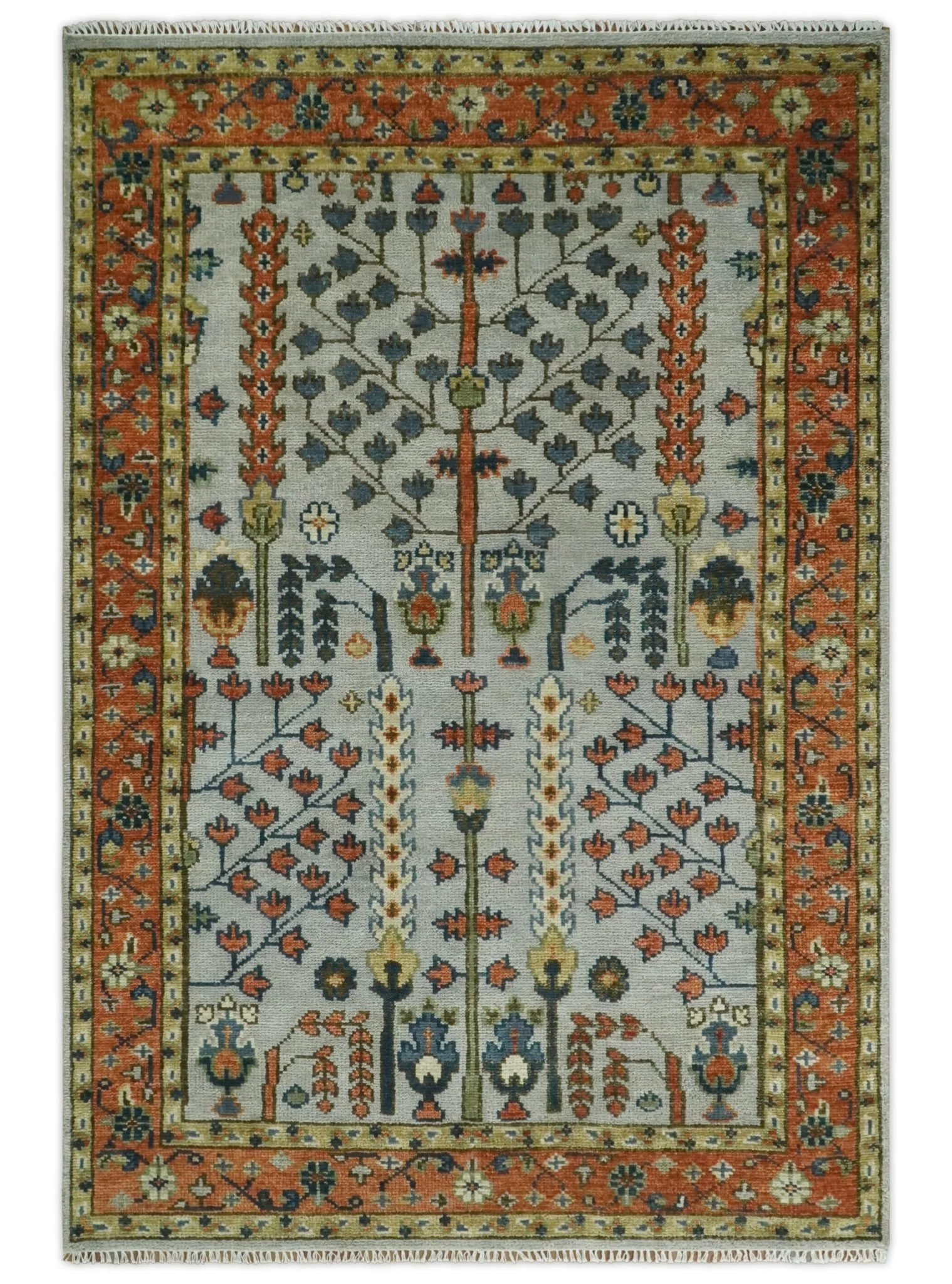 Hand Knotted Rust and Blue Traditional Turkish Vintage Multi Size Wool Rug - Image 18