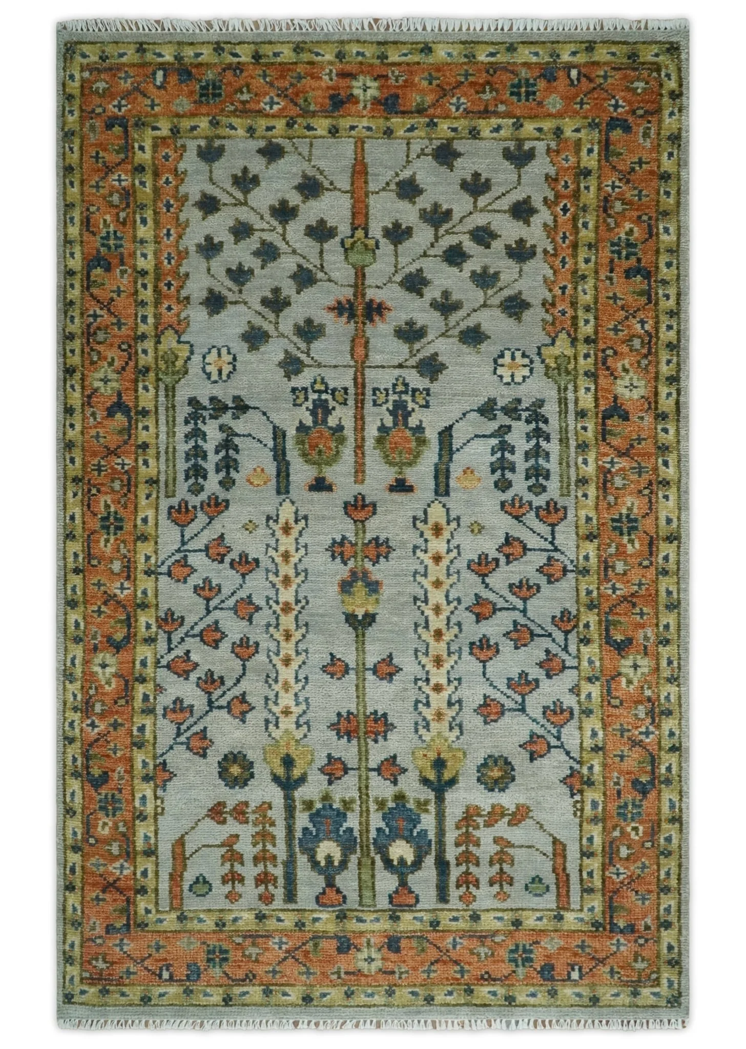 Hand Knotted Rust and Blue Traditional Turkish Vintage Multi Size Wool Rug - Image 19