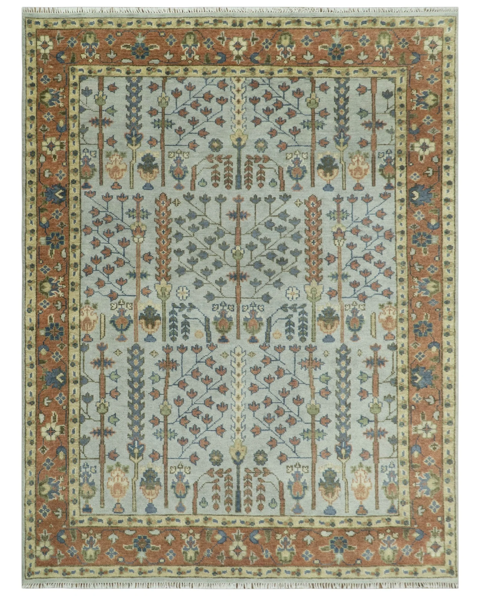 Hand Knotted Rust and Blue Traditional Turkish Vintage Multi Size Wool Rug - Image 20