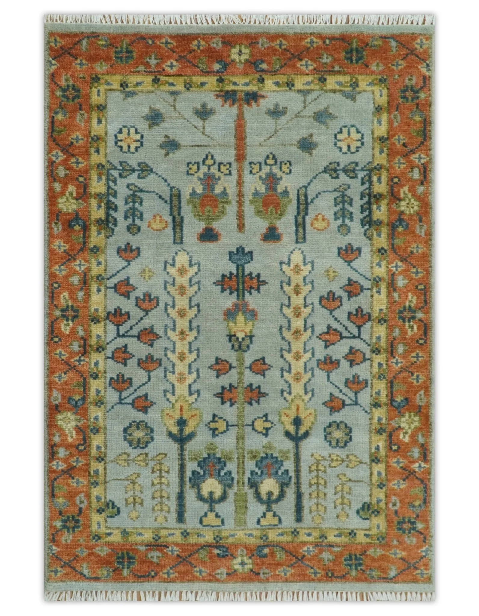 Hand Knotted Rust and Blue Traditional Turkish Vintage Multi Size Wool Rug - Image 21