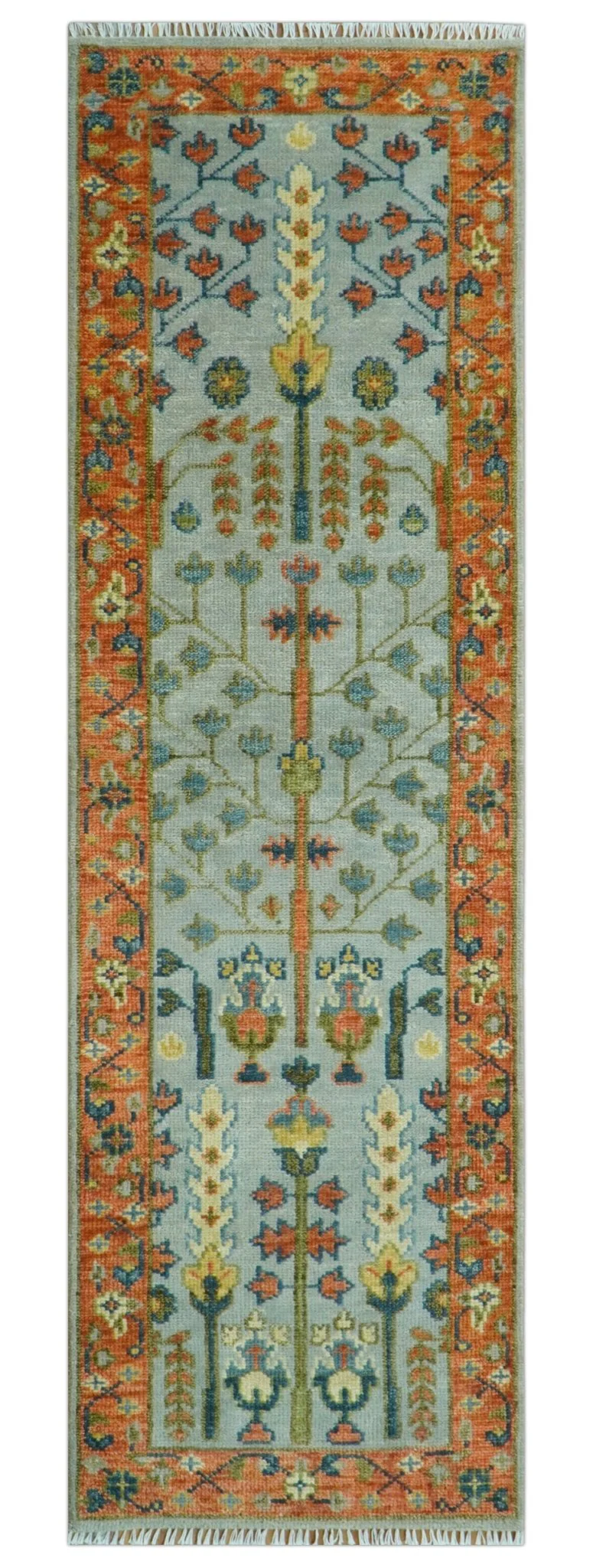 Hand Knotted Rust and Blue Traditional Turkish Vintage Multi Size Wool Rug - Image 22