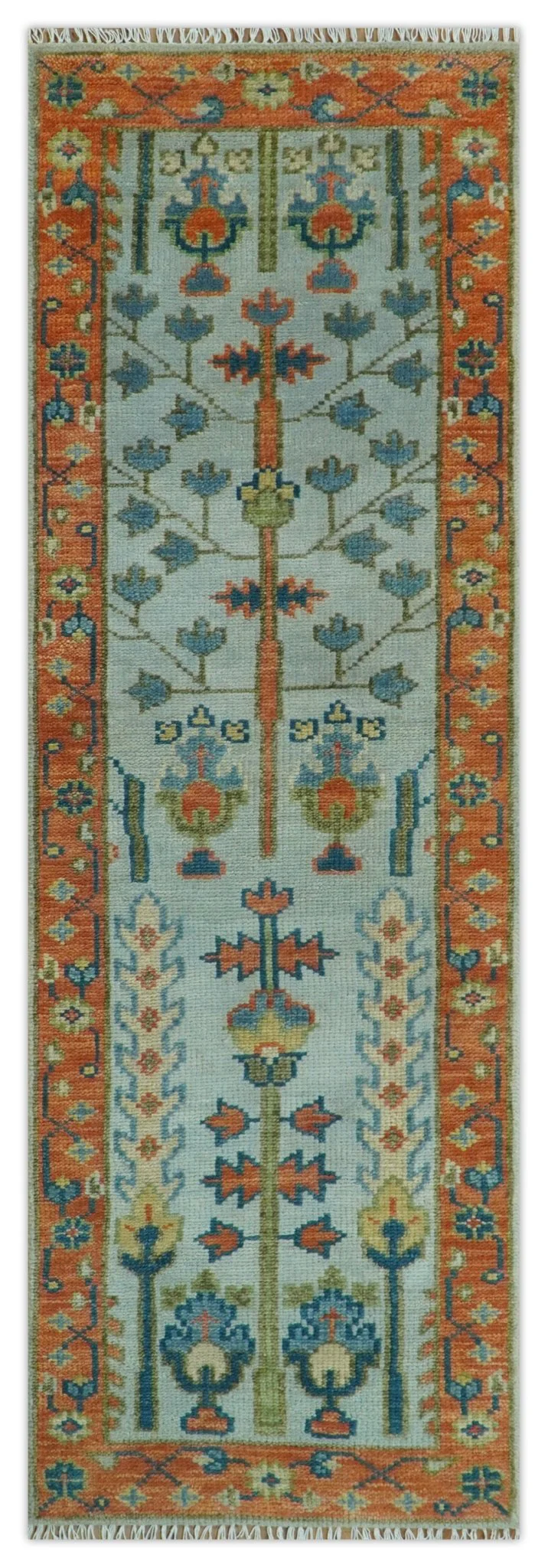 Hand Knotted Rust and Blue Traditional Turkish Vintage Multi Size Wool Rug - Image 24