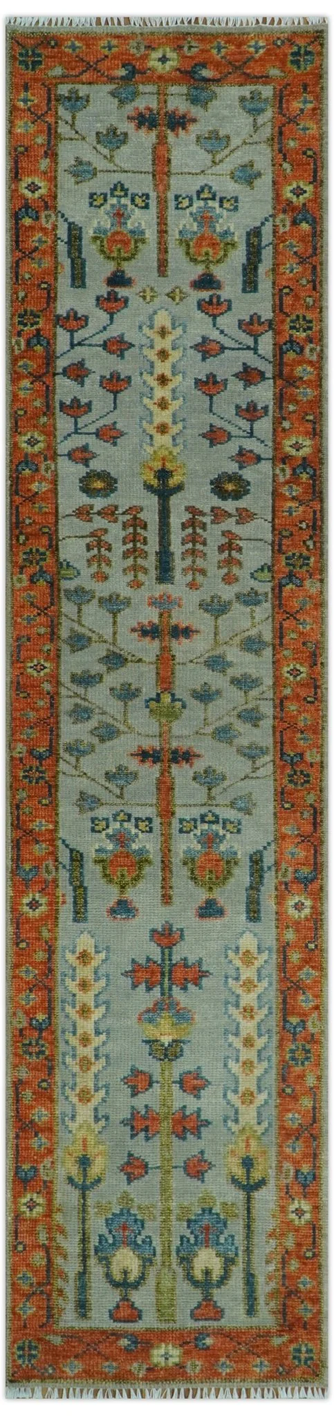 Hand Knotted Rust and Blue Traditional Turkish Vintage Multi Size Wool Rug - Image 25