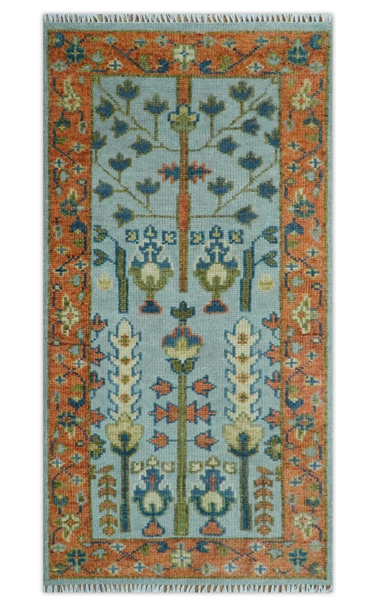 Hand Knotted Rust and Blue Traditional Turkish Vintage Multi Size Wool Rug - Image 26