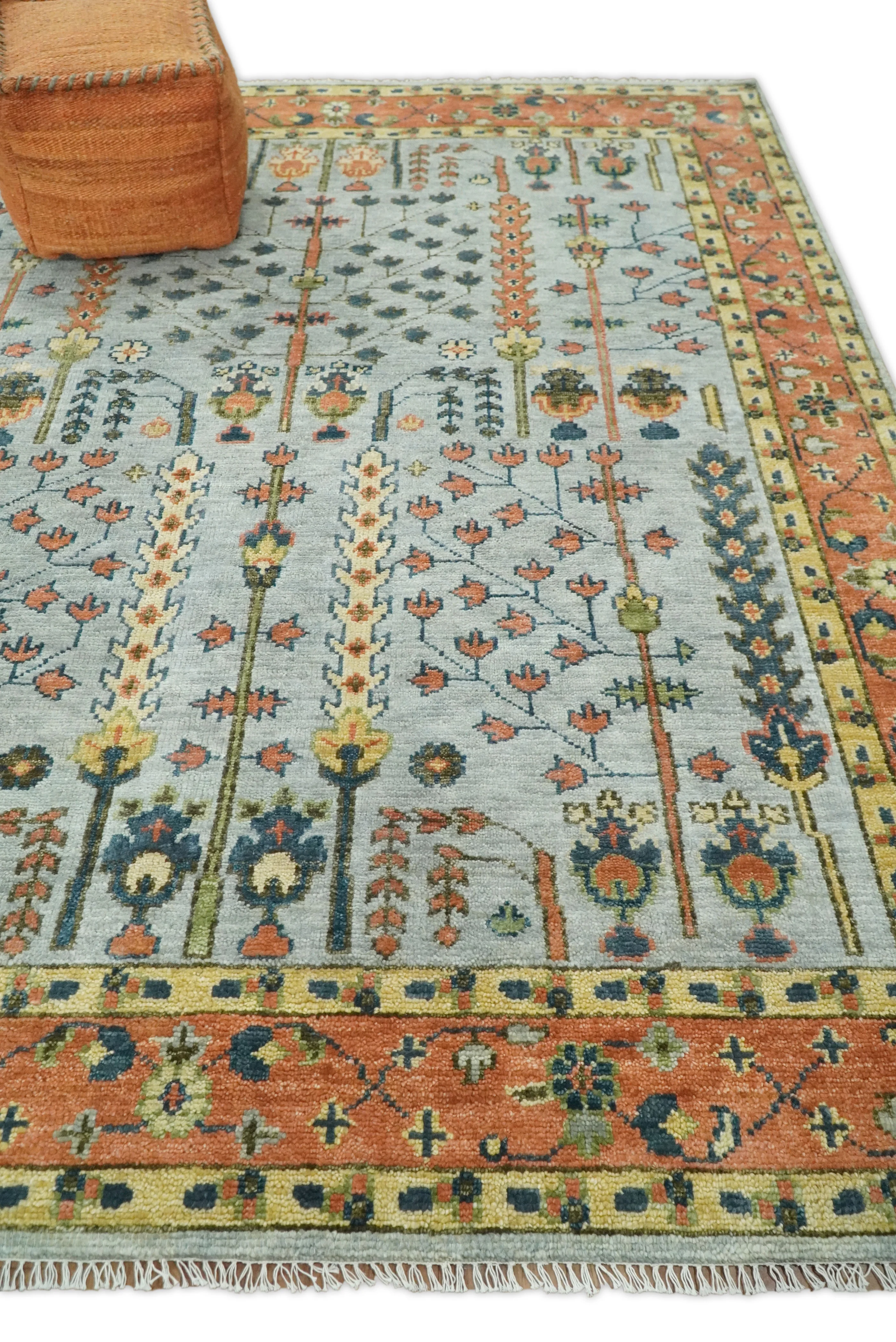 Hand Knotted Rust and Blue Traditional Turkish Vintage Multi Size Wool Rug - Image 3