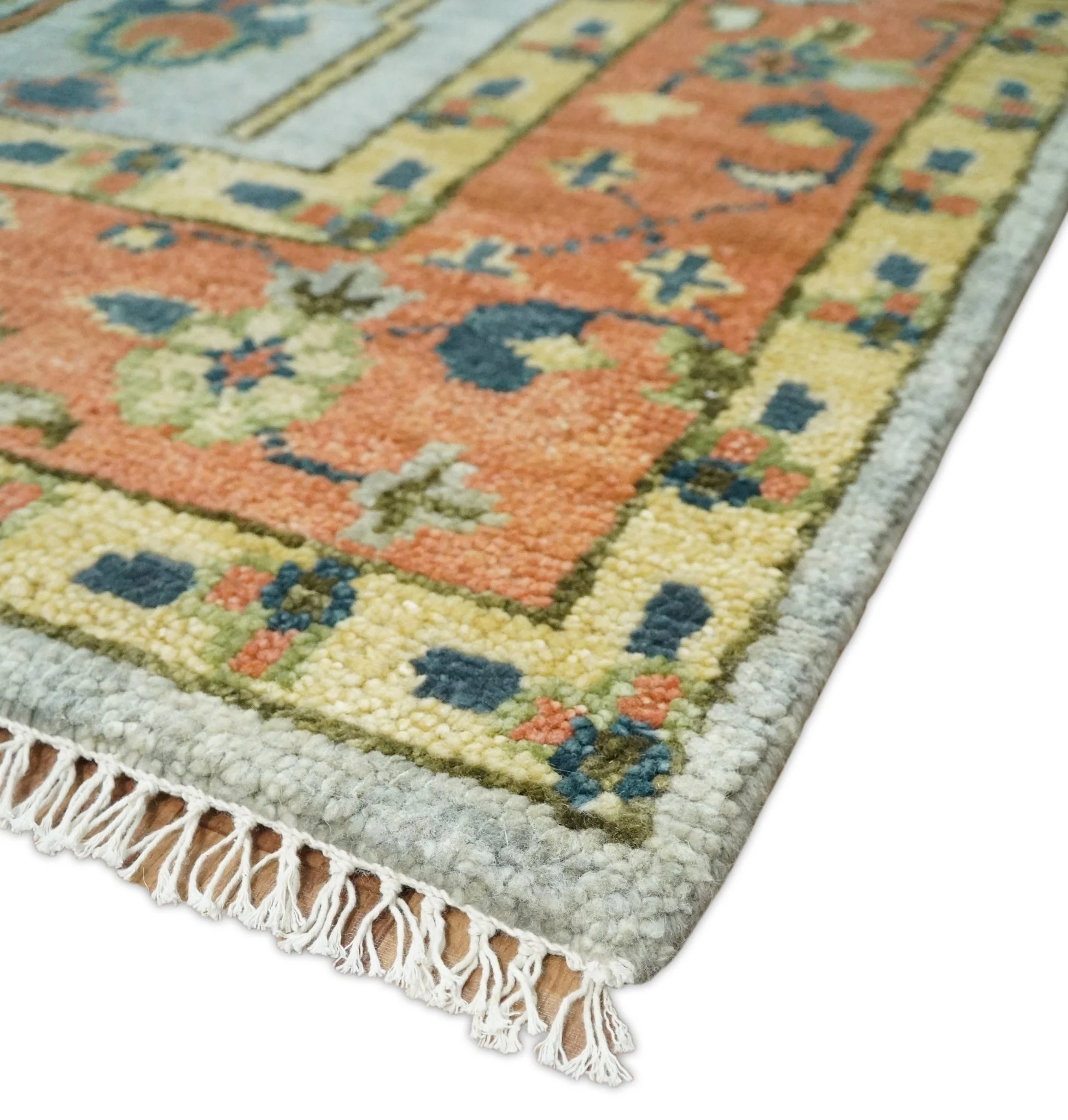 Hand Knotted Rust and Blue Traditional Turkish Vintage Multi Size Wool Rug - Image 6