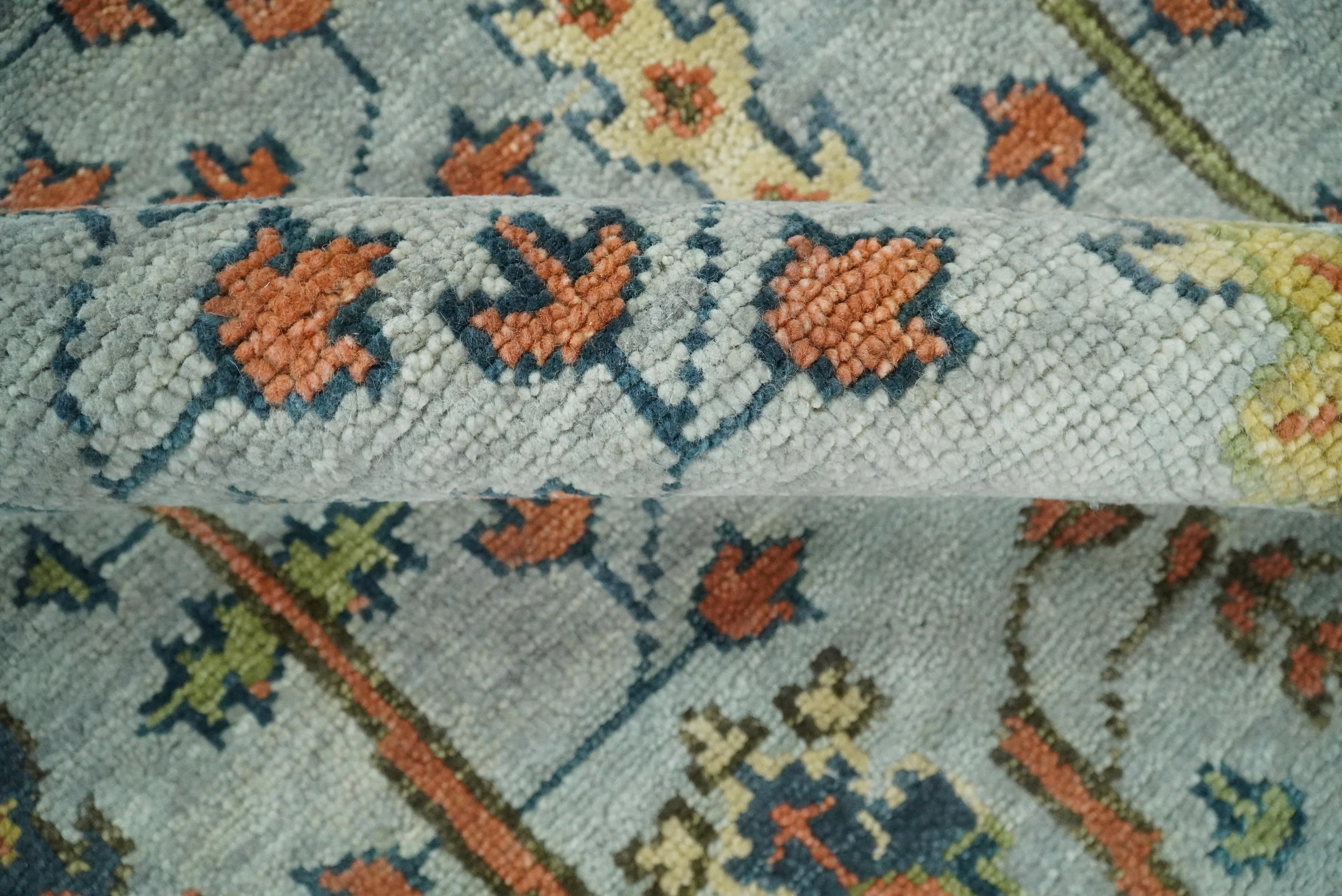 Hand Knotted Rust and Blue Traditional Turkish Vintage Multi Size Wool Rug - Image 8