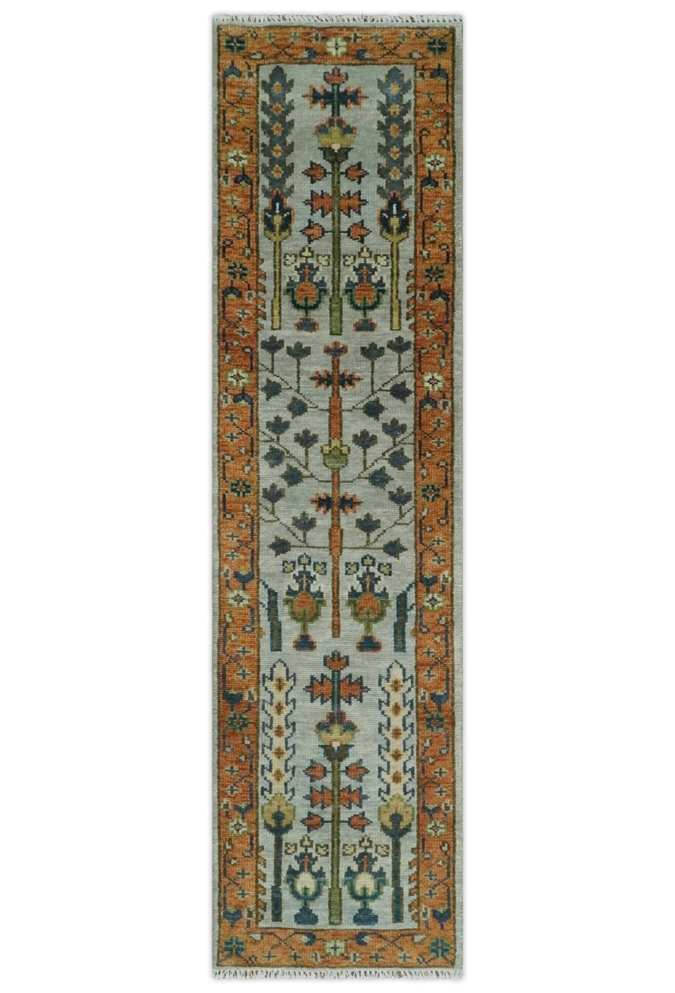 Hand Knotted Rust and Blue Traditional Turkish Vintage Multi Size Wool Rug - Image 9