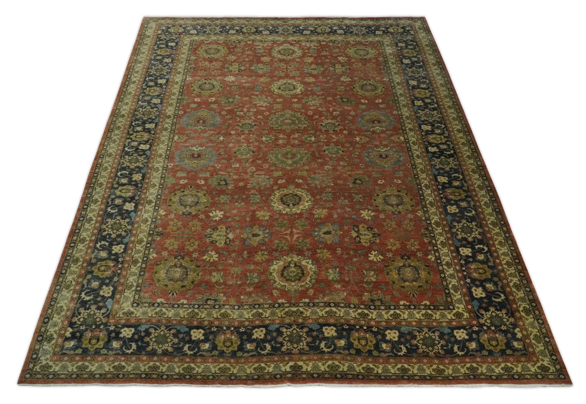 9x12 and 10x14 Hand Knotted Rust, Charcoal and Beige Traditional Wool Rug - Image 10