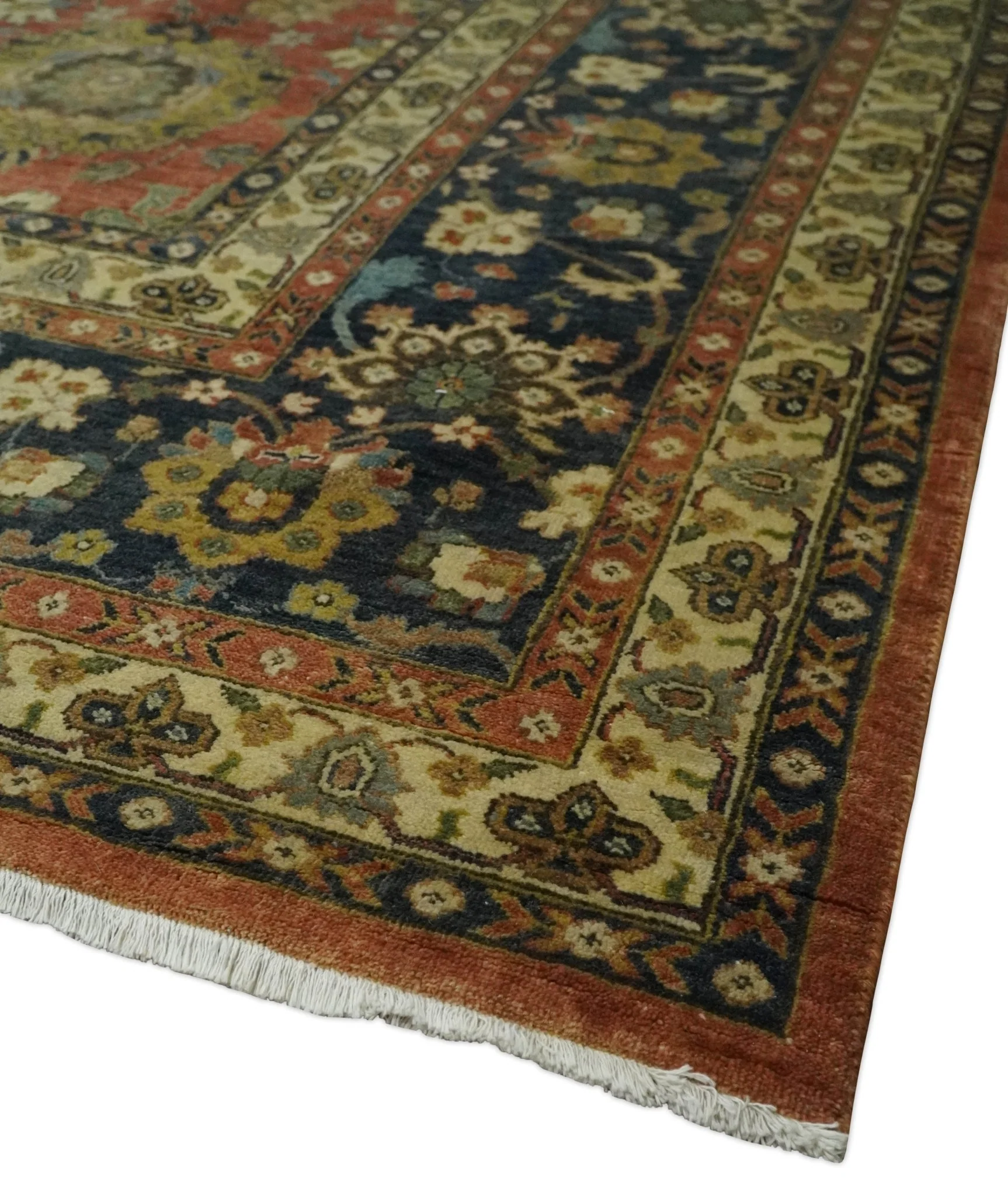 9x12 and 10x14 Hand Knotted Rust, Charcoal and Beige Traditional Wool Rug - Image 5