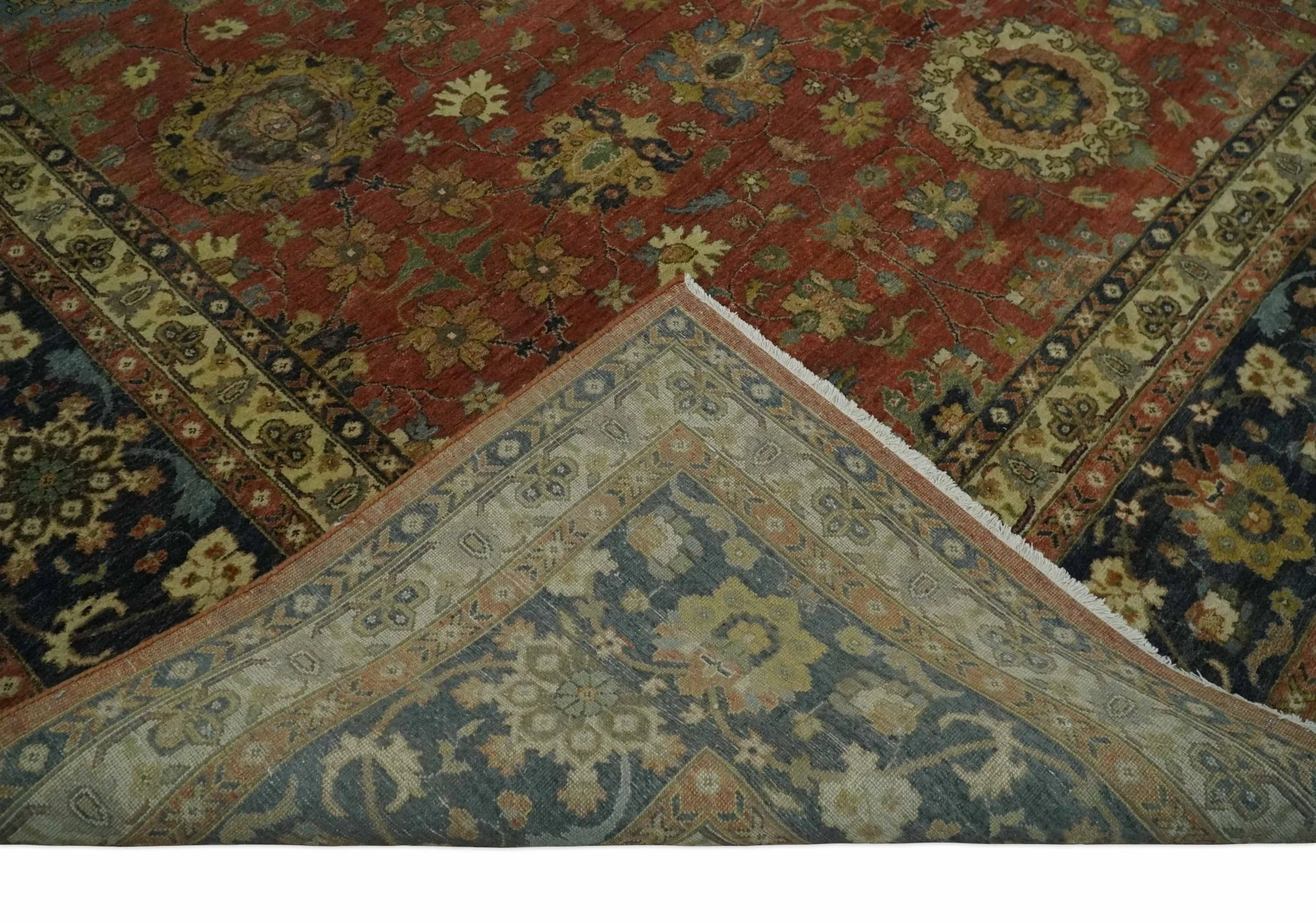9x12 and 10x14 Hand Knotted Rust, Charcoal and Beige Traditional Wool Rug - Image 7