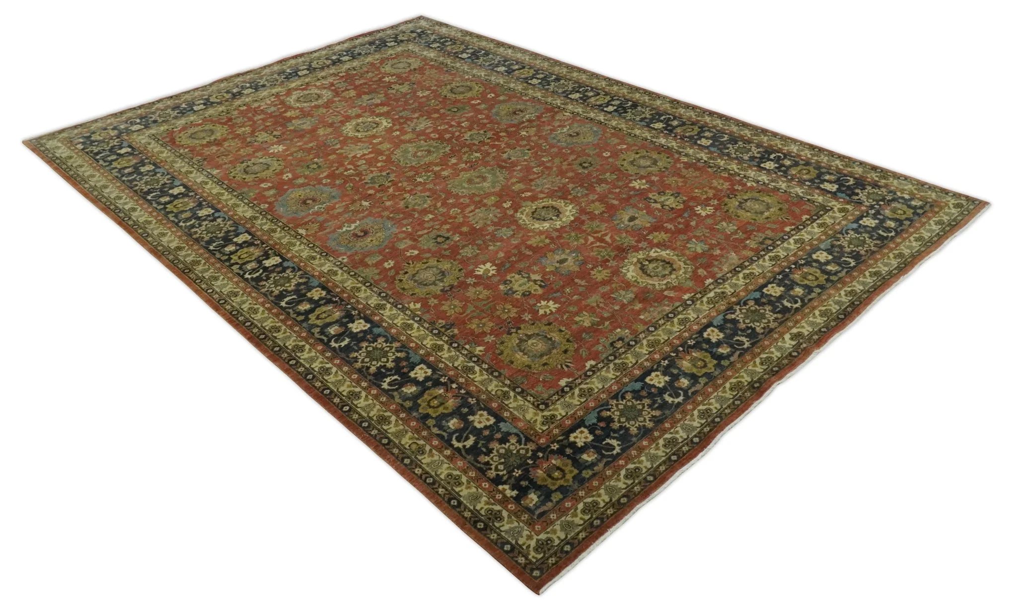 9x12 and 10x14 Hand Knotted Rust, Charcoal and Beige Traditional Wool Rug - Image 9