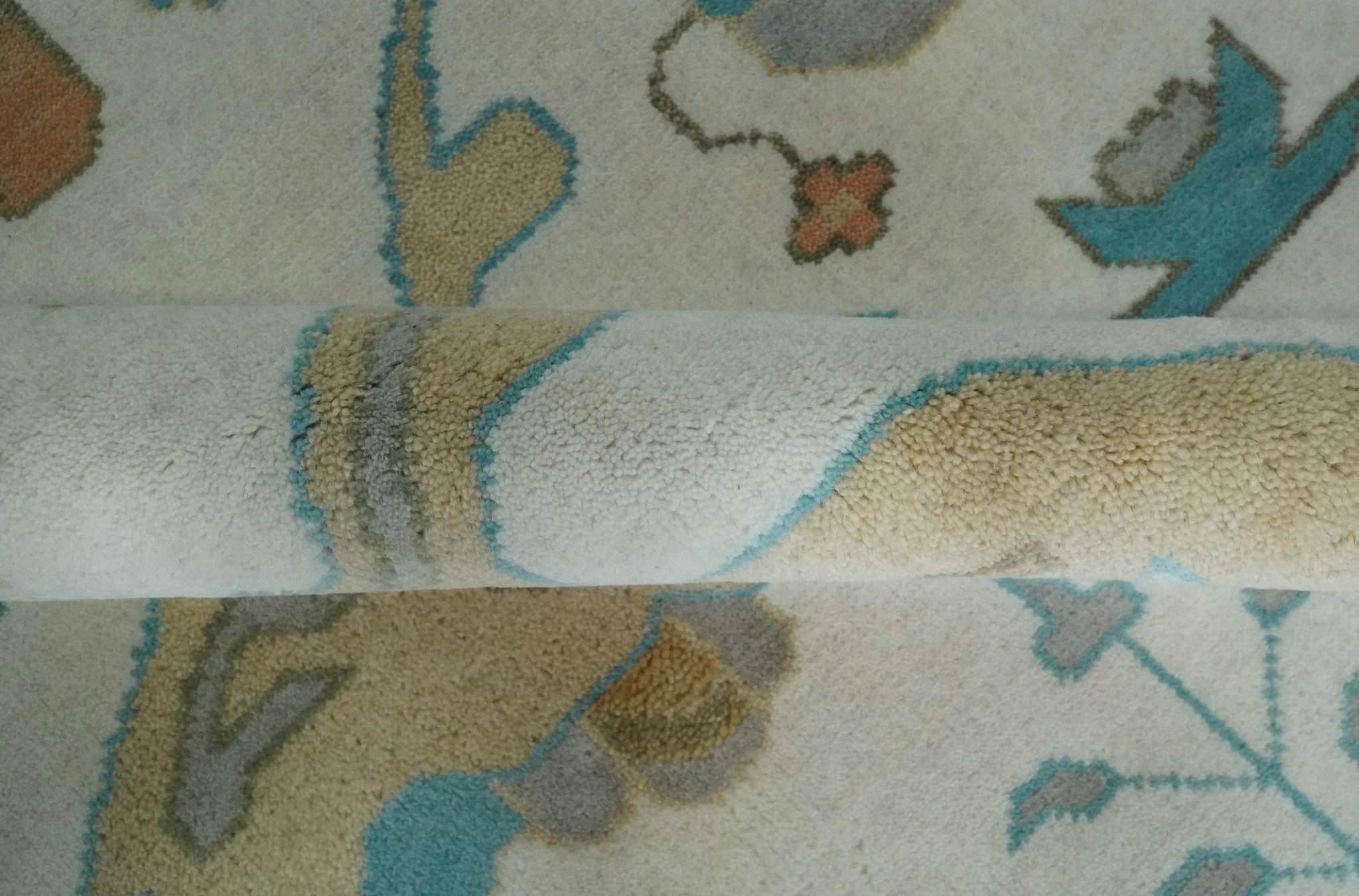 10x14 Ivory and Teal Hand knotted Oriental Oushak Traditional Wool Area Rug - Image 7