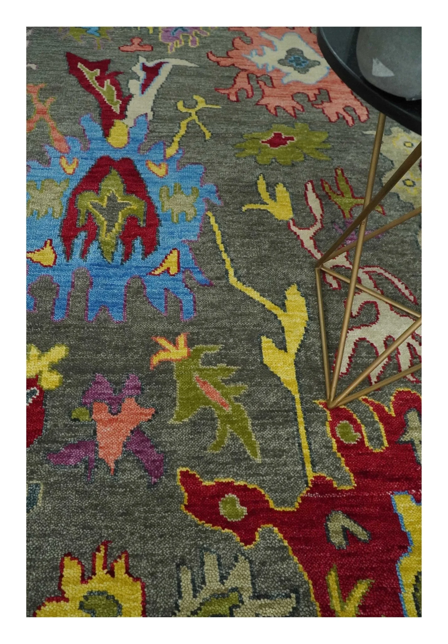 10x14 Wool Traditional Persian Gray and Olive Vibrant Colorful Hand knotted Oushak Area Rug | TRDCP10501014S - Image 2
